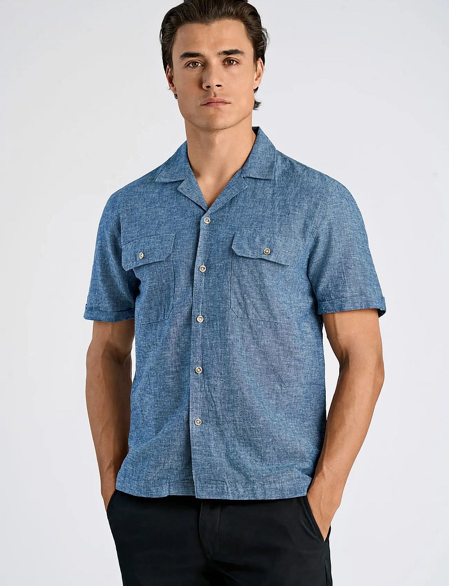Lindbergh - Cotton/linen resort shirt S/S - linen shirts - navy - 3