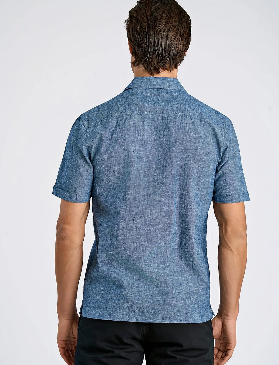 Lindbergh - Cotton/linen resort shirt S/S - linen shirts - navy - 4