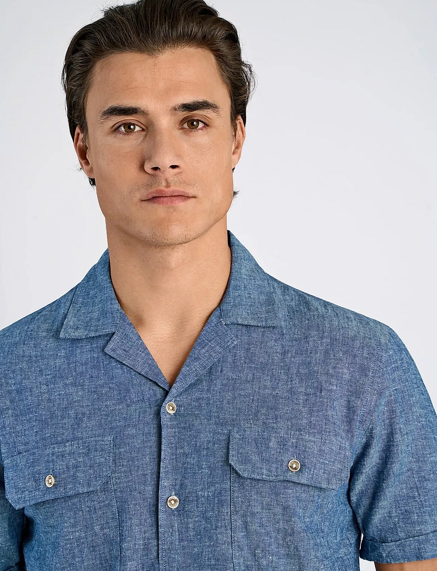 Lindbergh - Cotton/linen resort shirt S/S - linen shirts - navy - 5