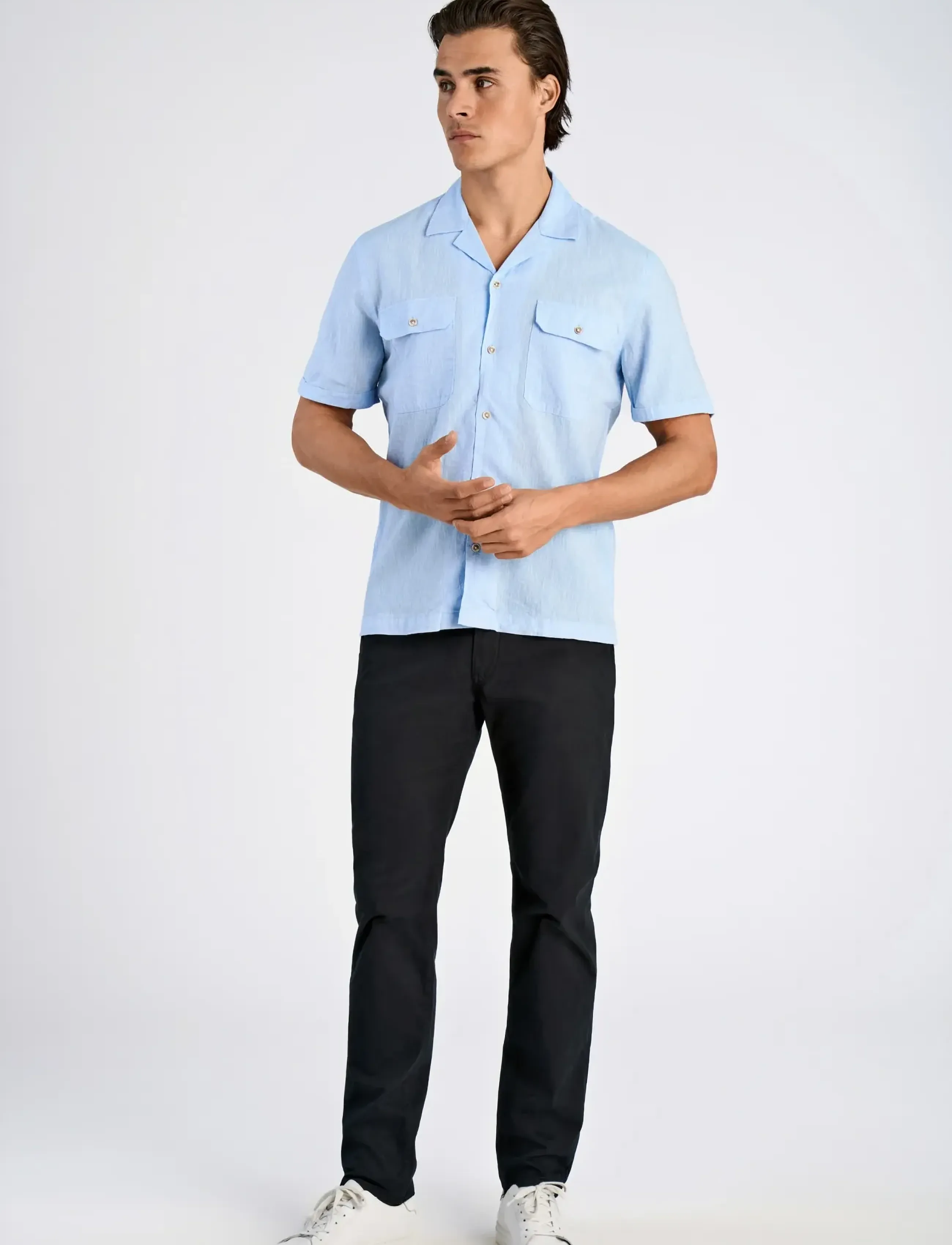 Lindbergh Cotton/linen resort shirt S/S - Linen shirts - SKY BLUE / blue