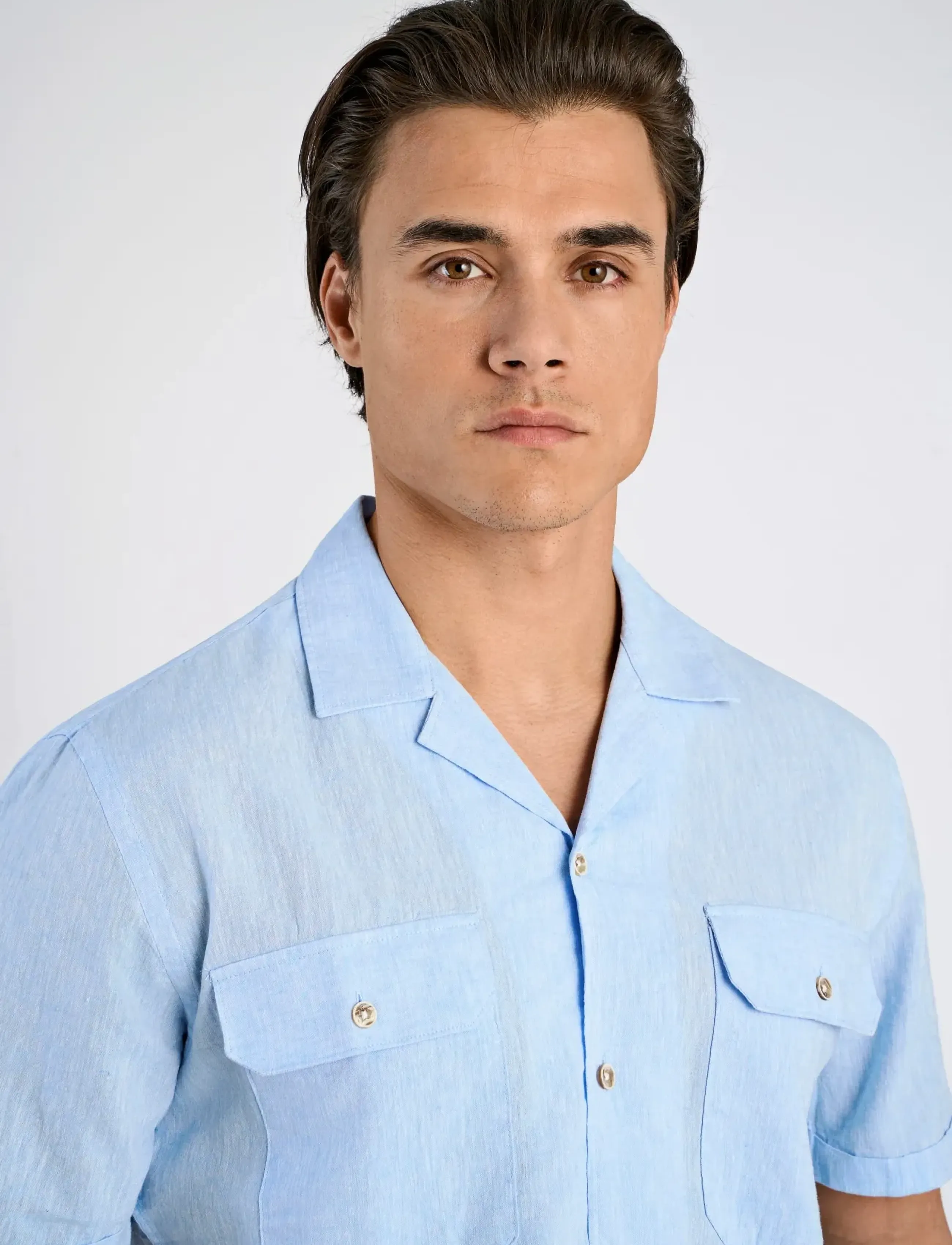 Lindbergh - Cotton/linen resort shirt S/S - hørskjorter - sky blue - 5