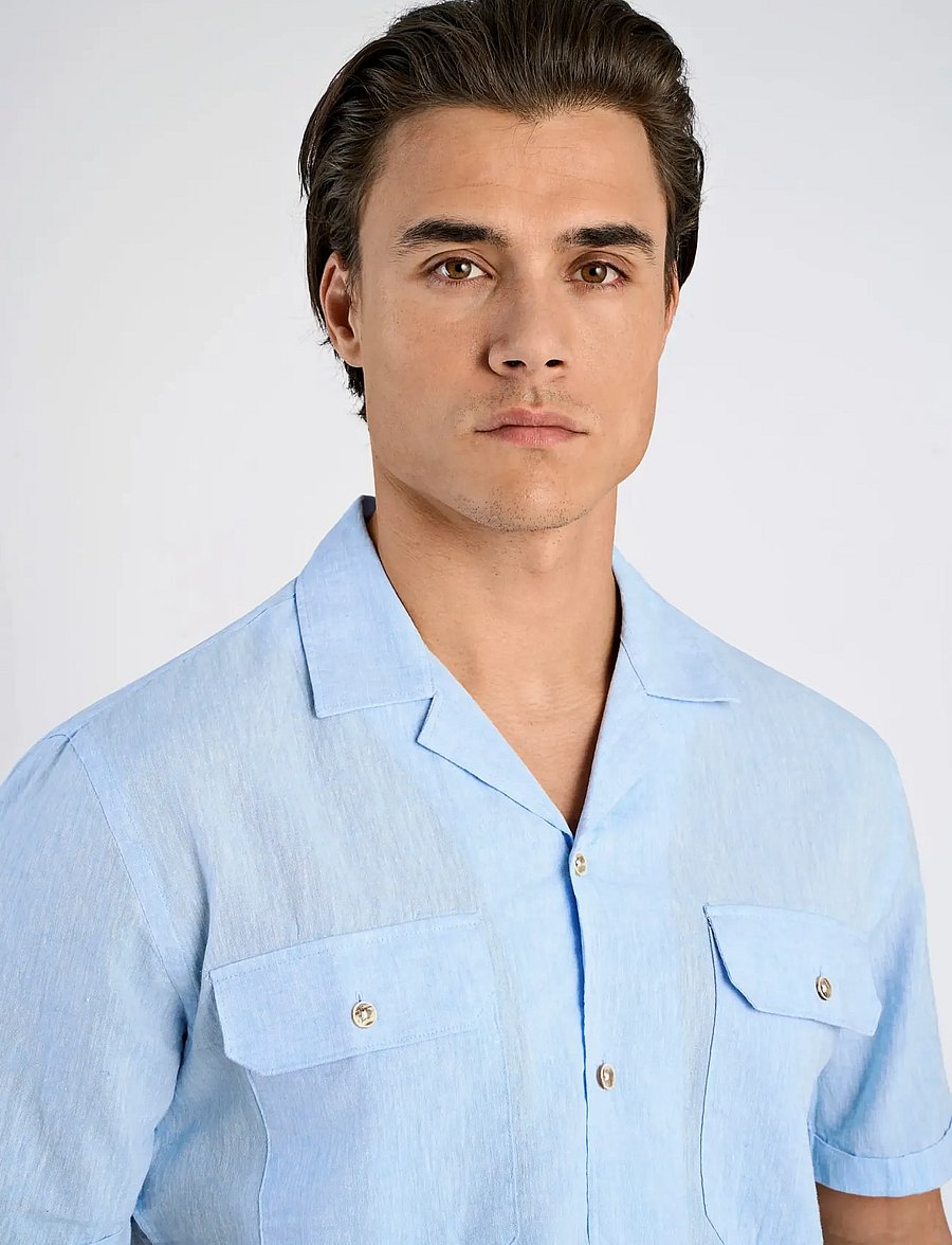 Lindbergh - Cotton/linen resort shirt S/S - lina krekli - sky blue - 5