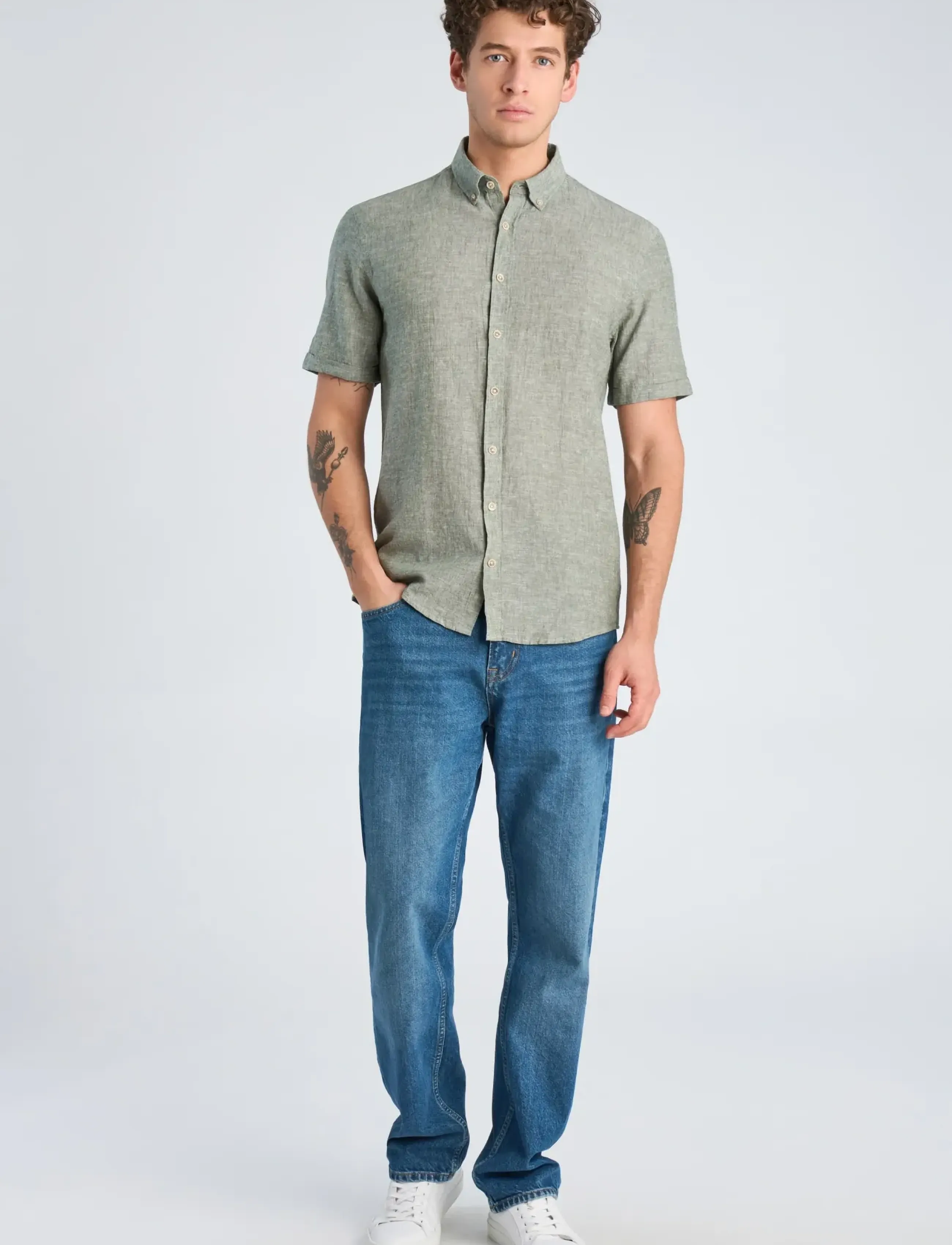 Lindbergh Cotton/linen shirt S/S - Casual skjorter - ARMY / khaki/green