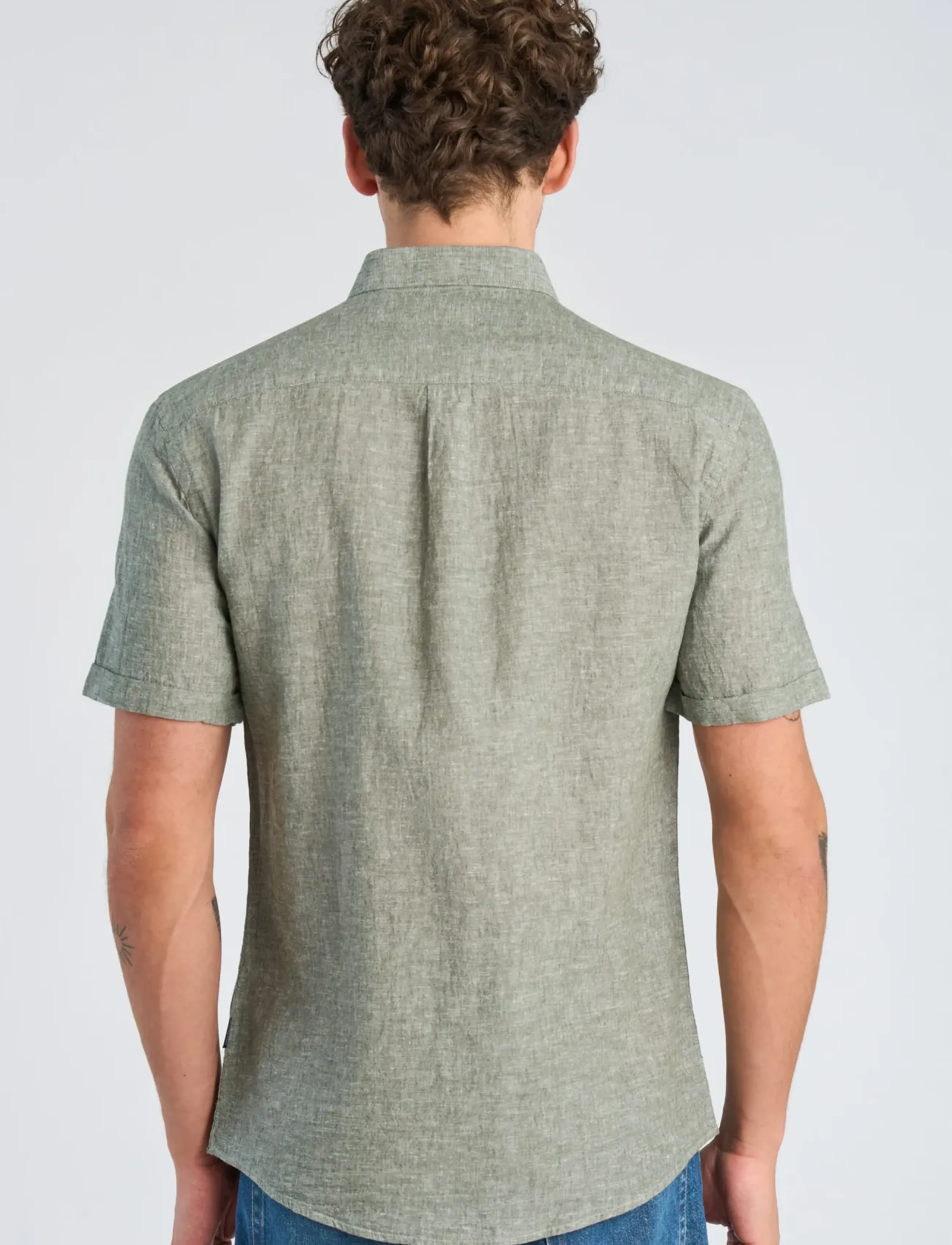 Lindbergh - Cotton/linen shirt S/S - hørskjorter - army - 4