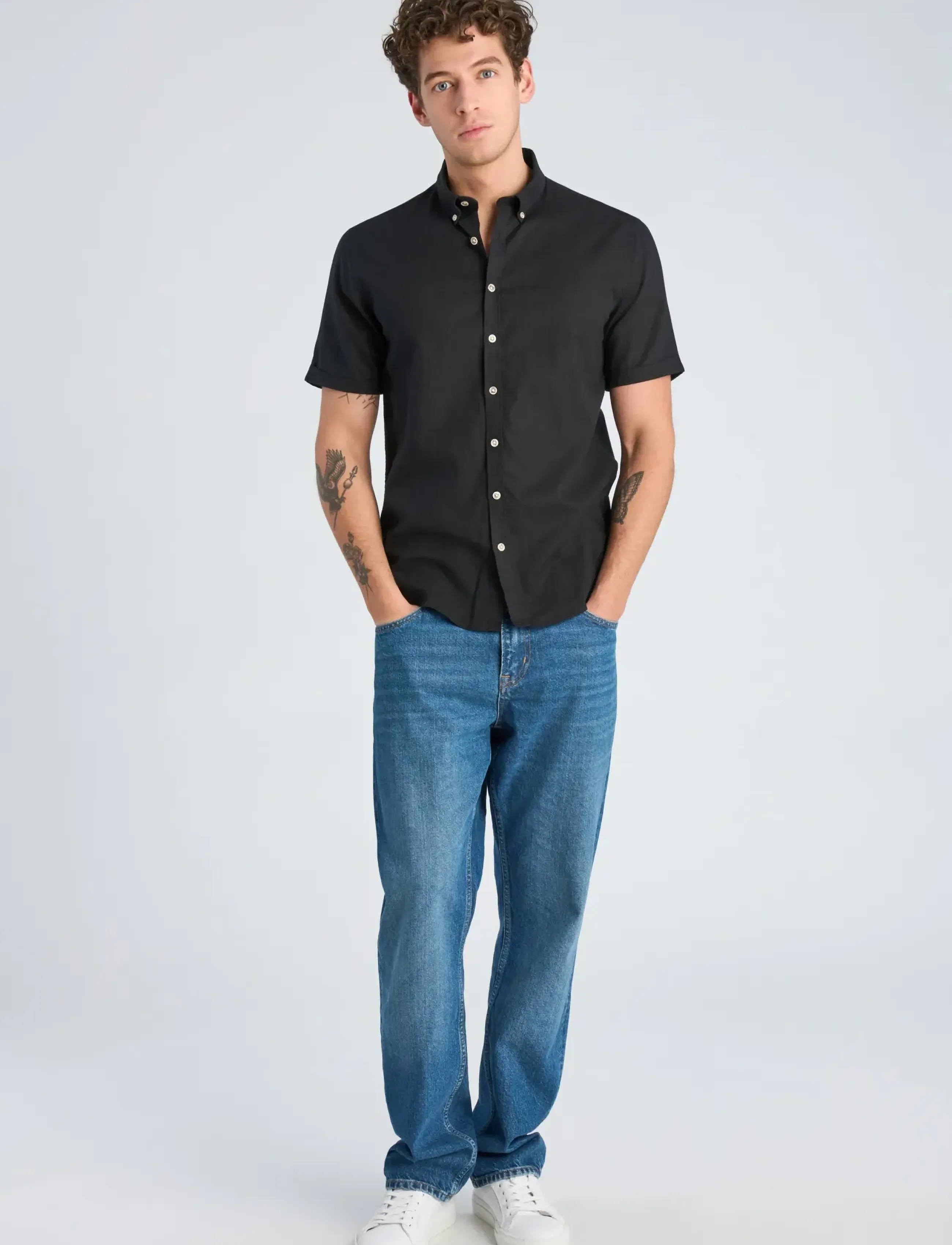 Lindbergh Cotton/linen shirt S/S - Casual skjorter - BLACK / black