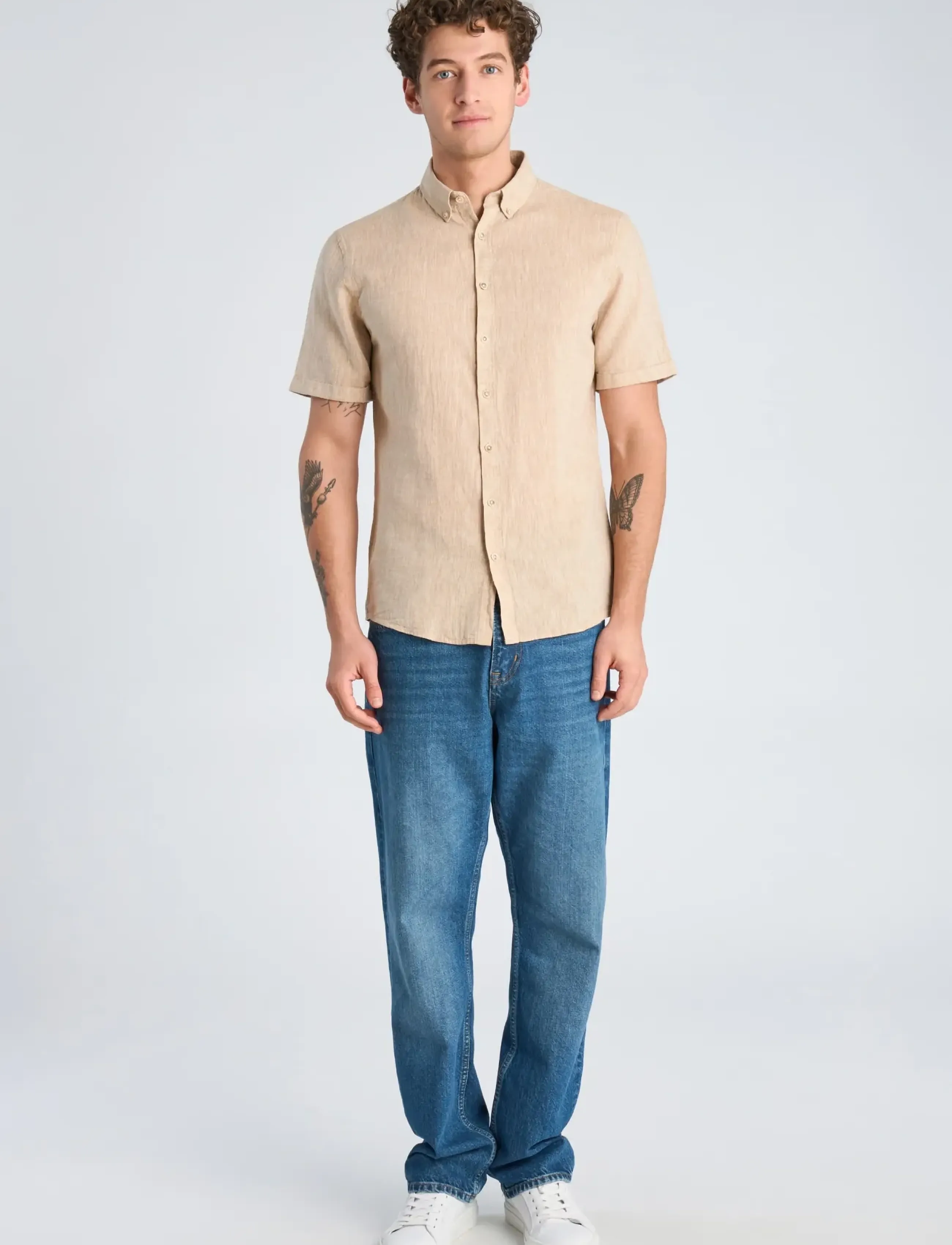 Lindbergh Cotton/linen shirt S/S - Casual skjorter - MID SAND / beige