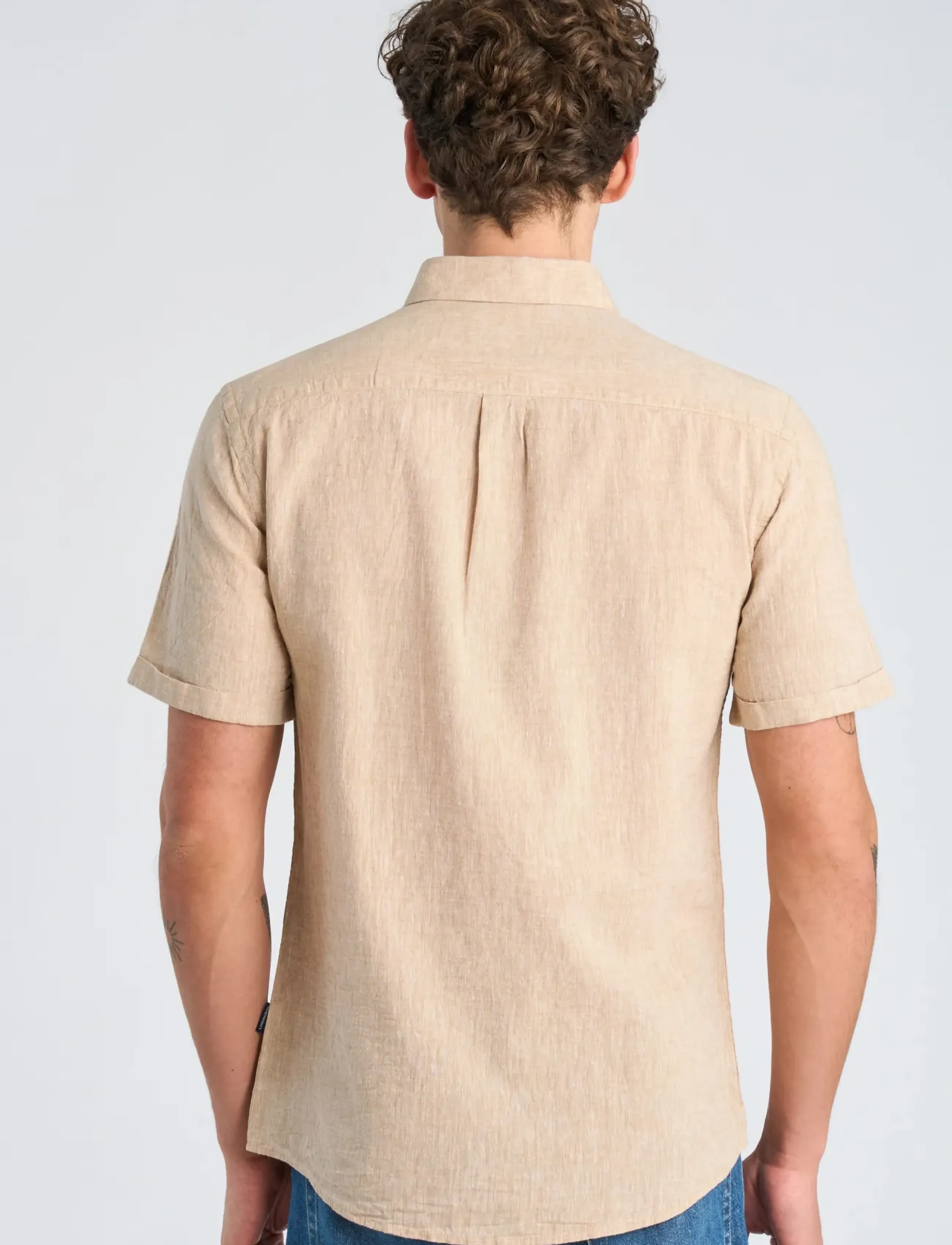 Lindbergh - Cotton/linen shirt S/S - hørskjorter - mid sand - 4