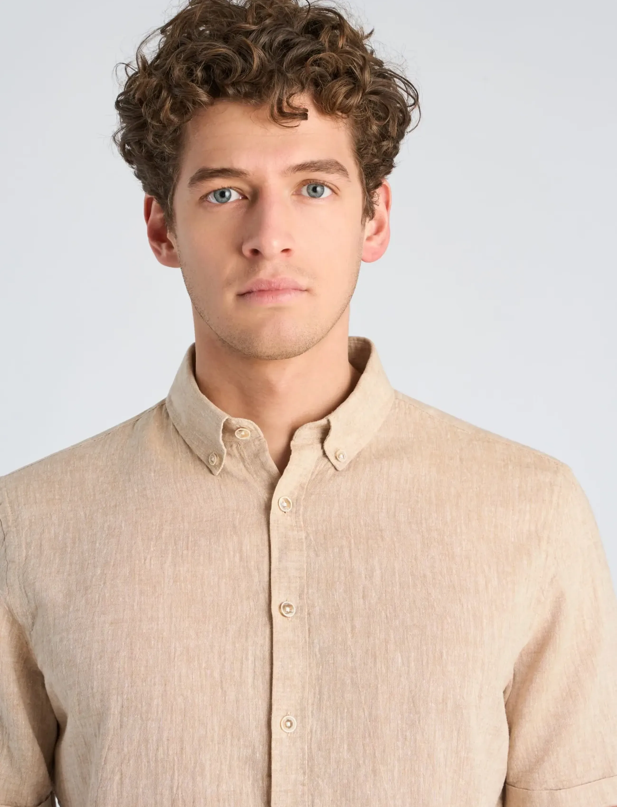 Lindbergh - Cotton/linen shirt S/S - hørskjorter - mid sand - 5