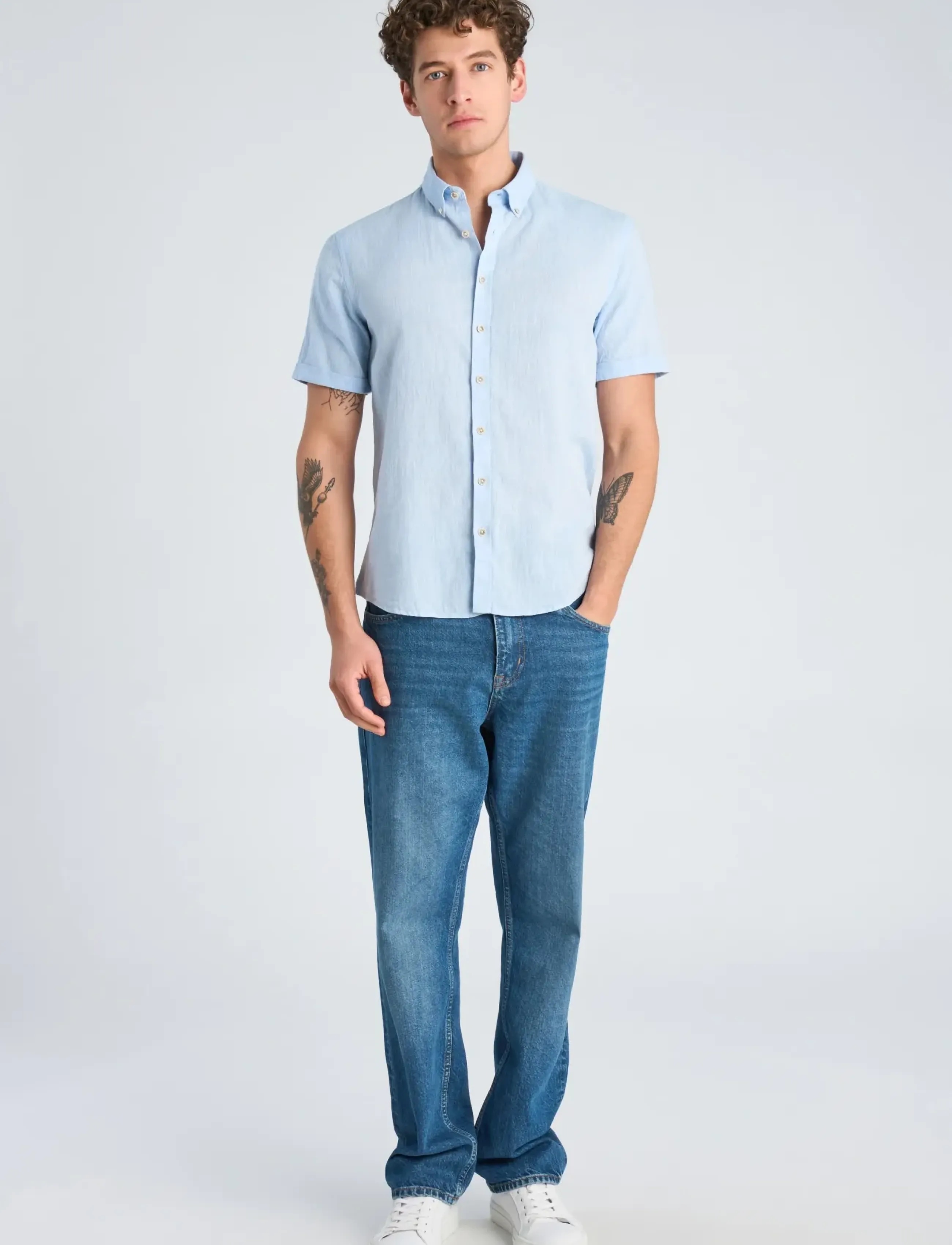 Lindbergh Cotton/linen shirt S/S - Casual skjorter - SKY BLUE / blue
