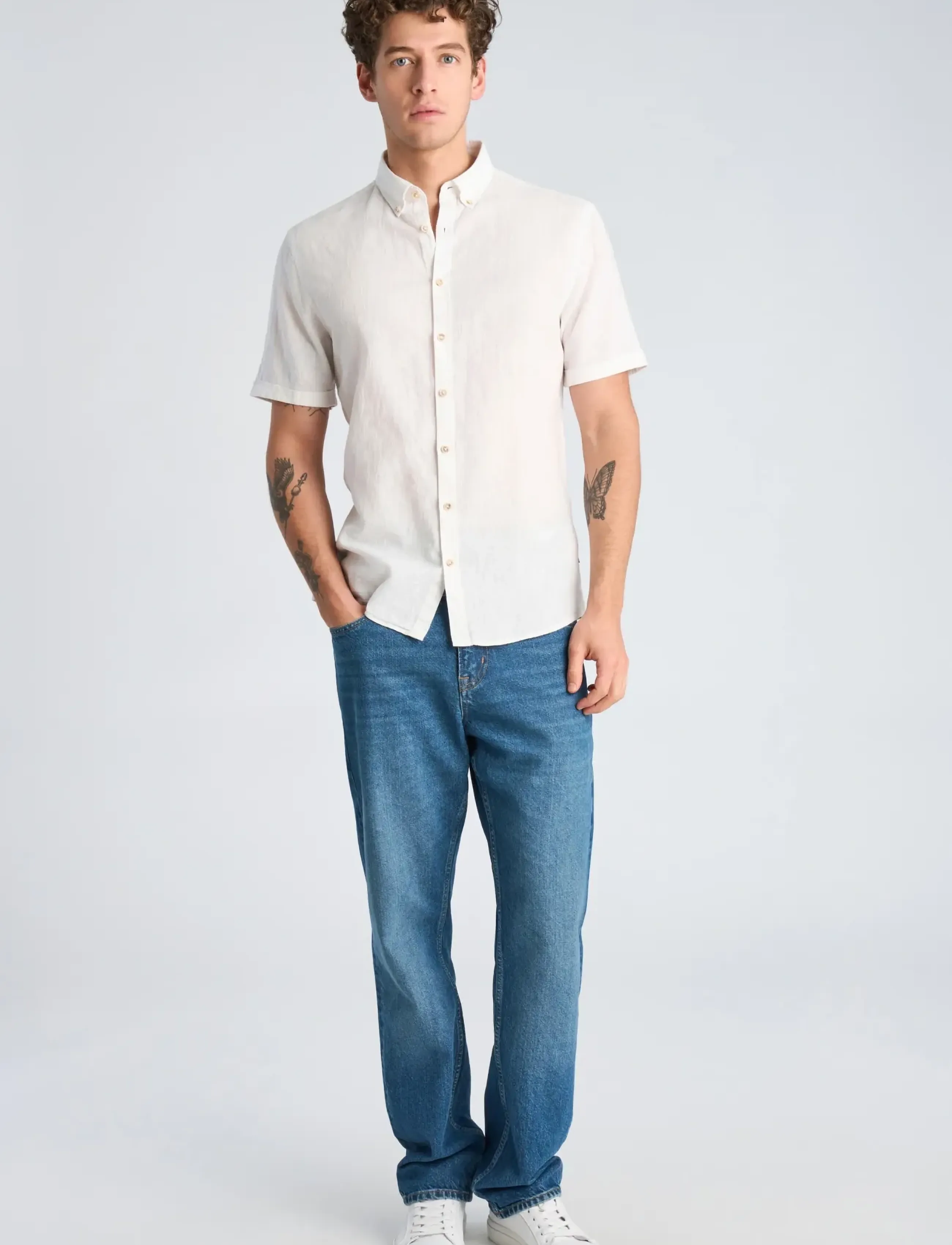Lindbergh Cotton/linen shirt S/S - Casual skjorter - WHITE / white