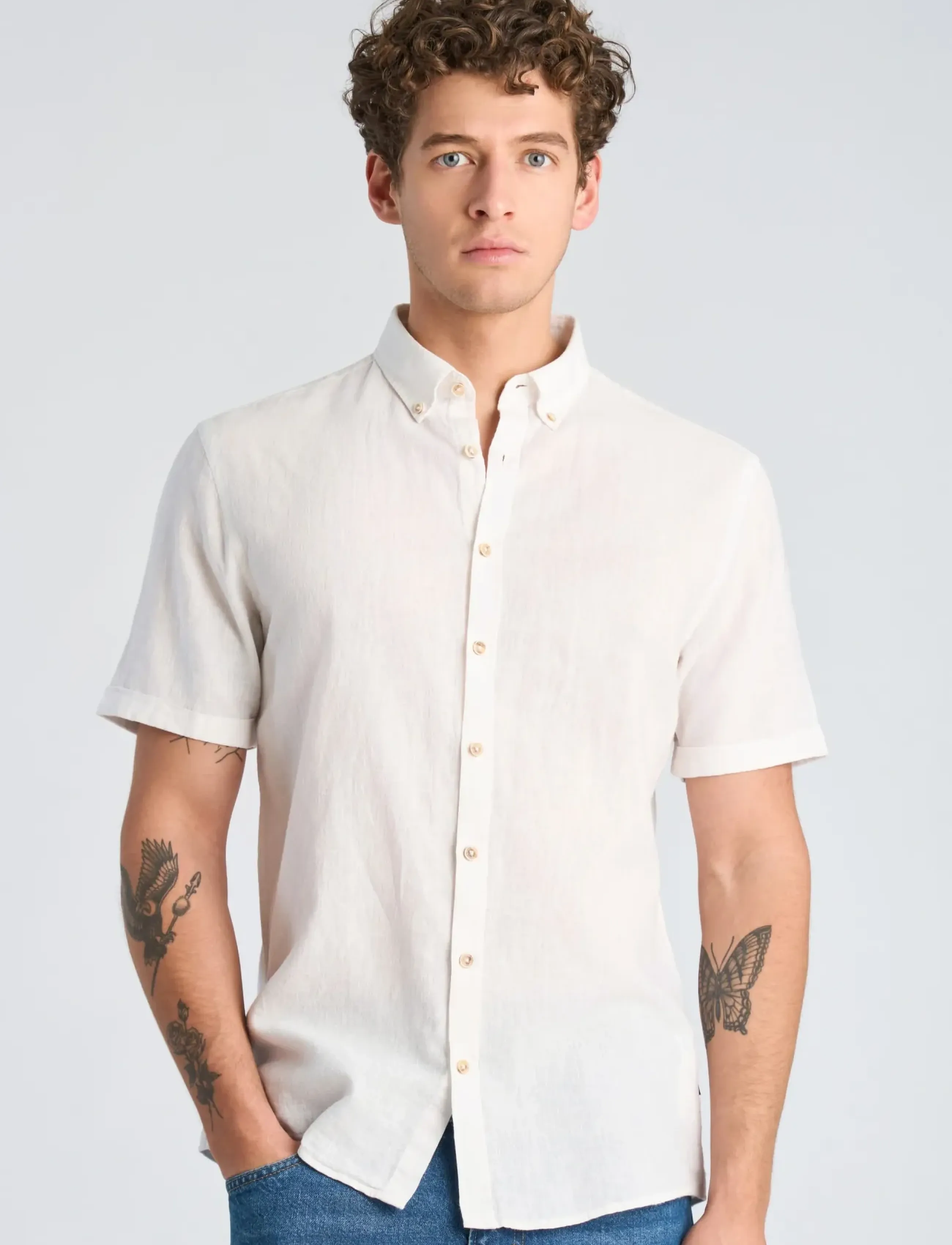 Lindbergh - Cotton/linen shirt S/S - linasest riidest särgid - white - 3