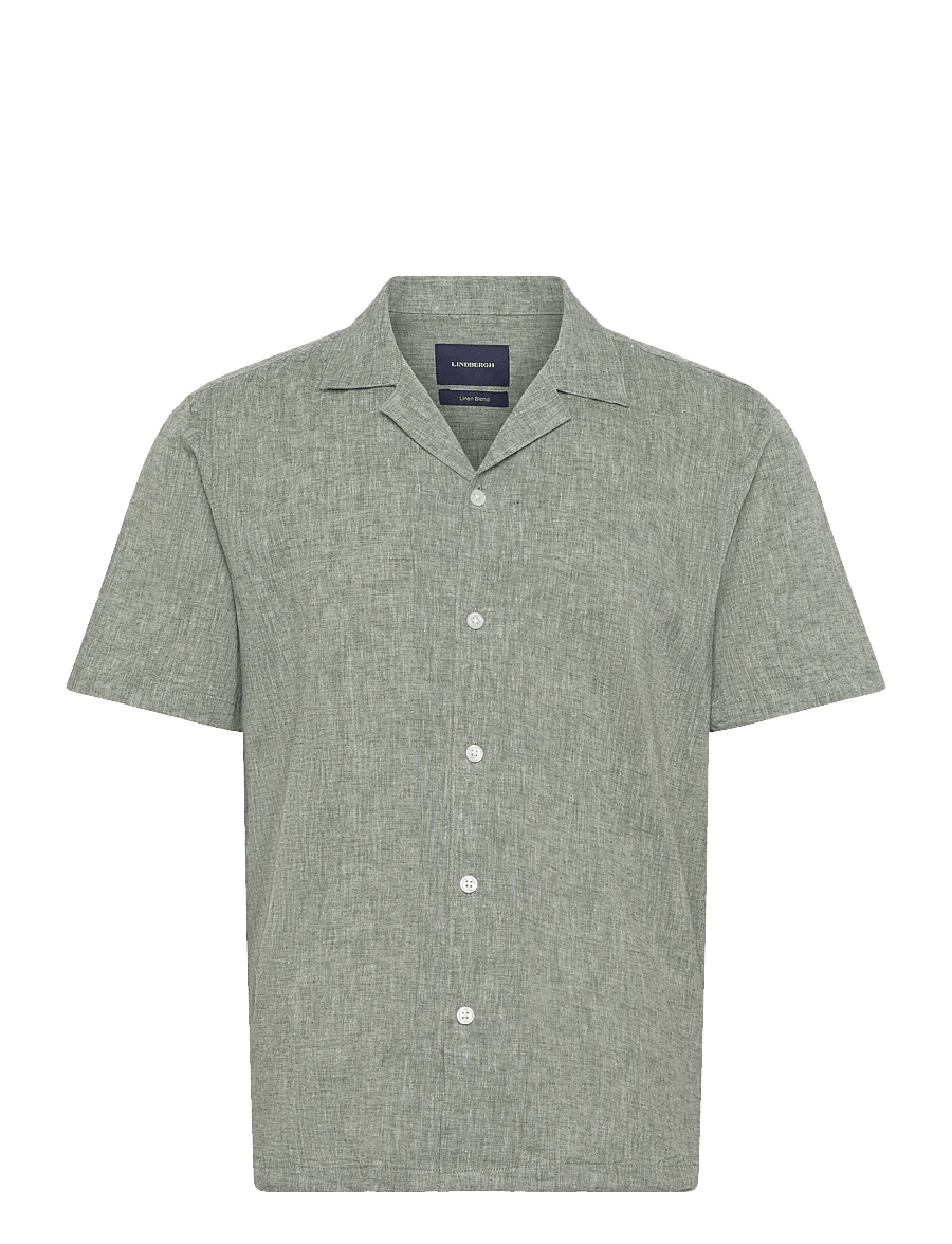 Lindbergh - Casual linen blend resort S/SCasual linen blend resort S/S - short-sleeved shirts - army - 1