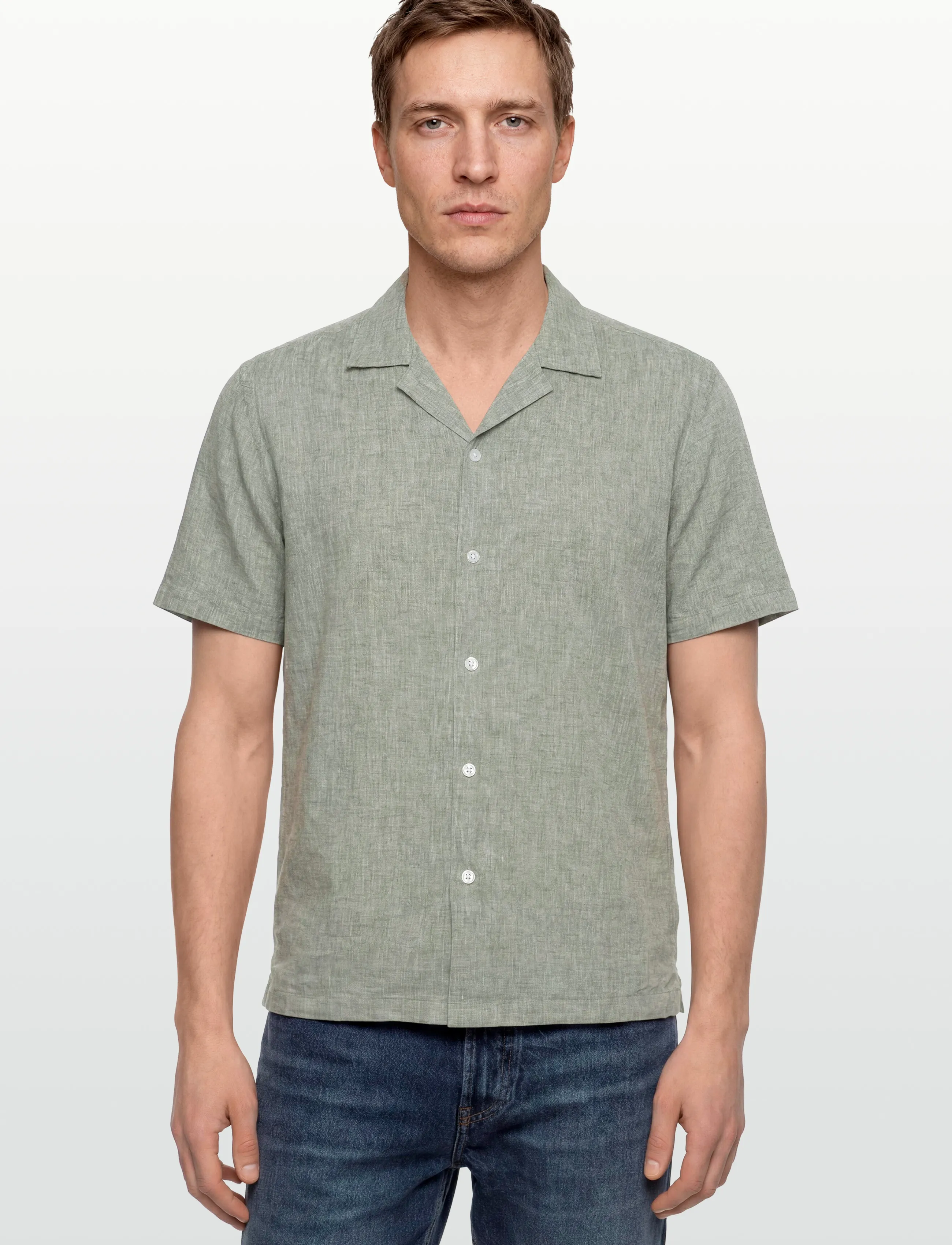 Lindbergh - Casual linen blend resort S/SCasual linen blend resort S/S - kurzarmhemden - army - 3