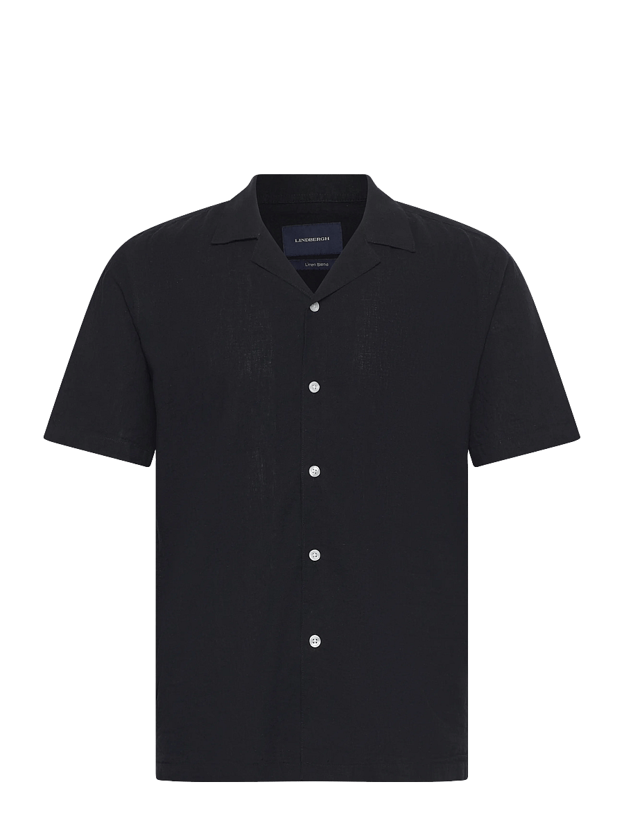 Lindbergh - Casual linen blend resort S/SCasual linen blend resort S/S - short-sleeved shirts - black - 1