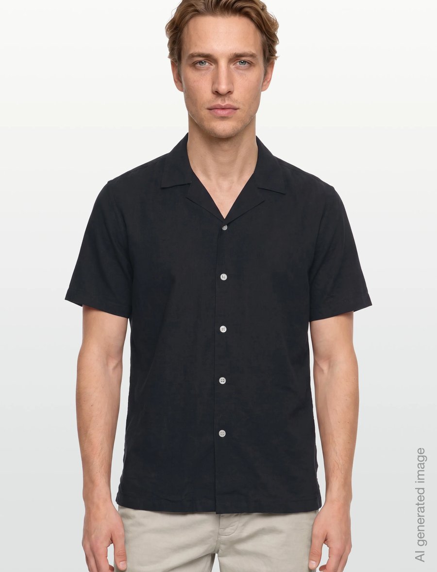 Lindbergh - Casual linen blend resort S/SCasual linen blend resort S/S - short-sleeved shirts - black - 3
