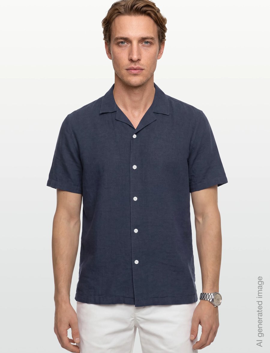 Lindbergh - Casual linen blend resort S/SCasual linen blend resort S/S - kortærmede skjorter - navy - 3