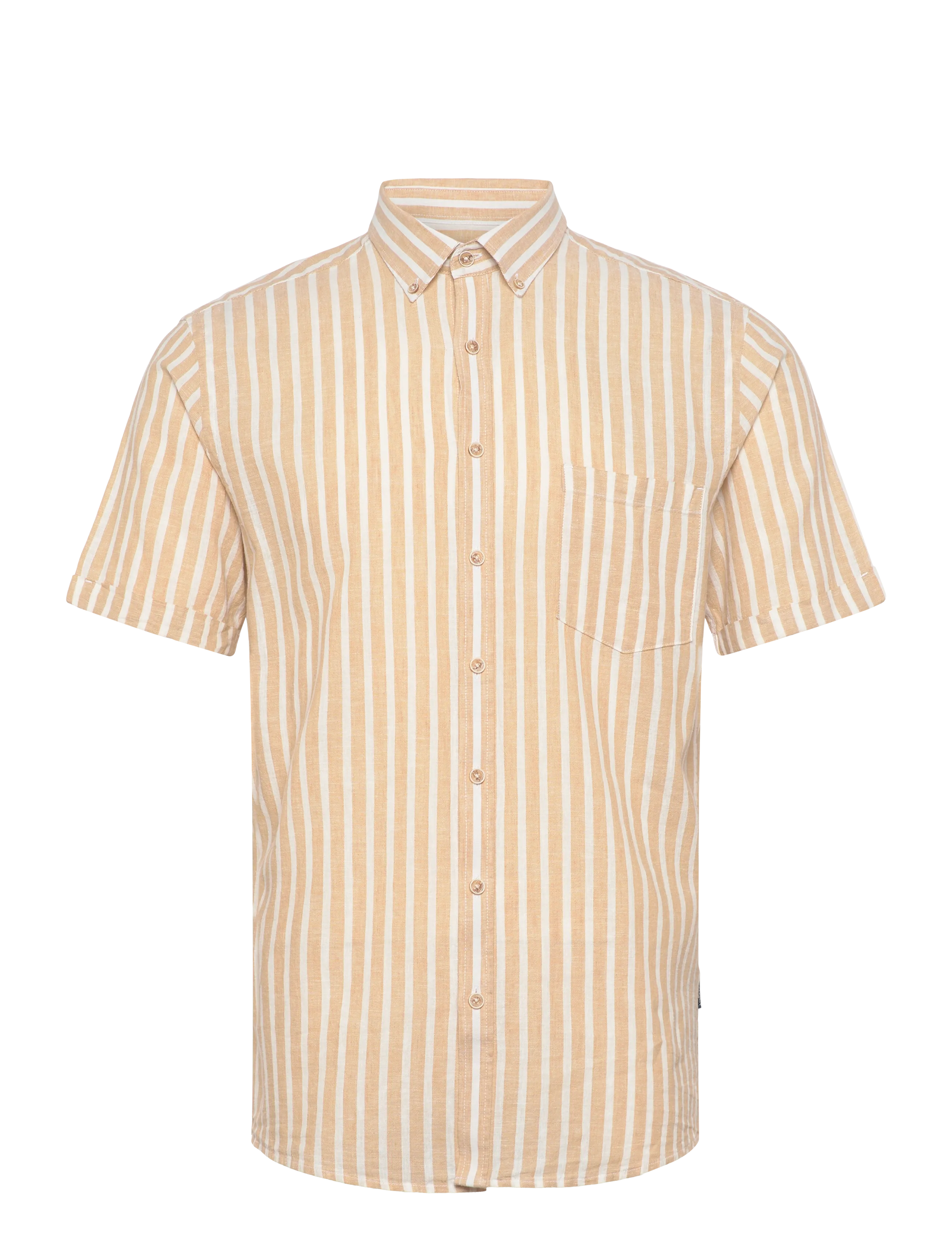 Lindbergh Striped cotton/linen shirt S/SStriped cotton/linen shirt S/S - Skjorter - MID SAND / beige