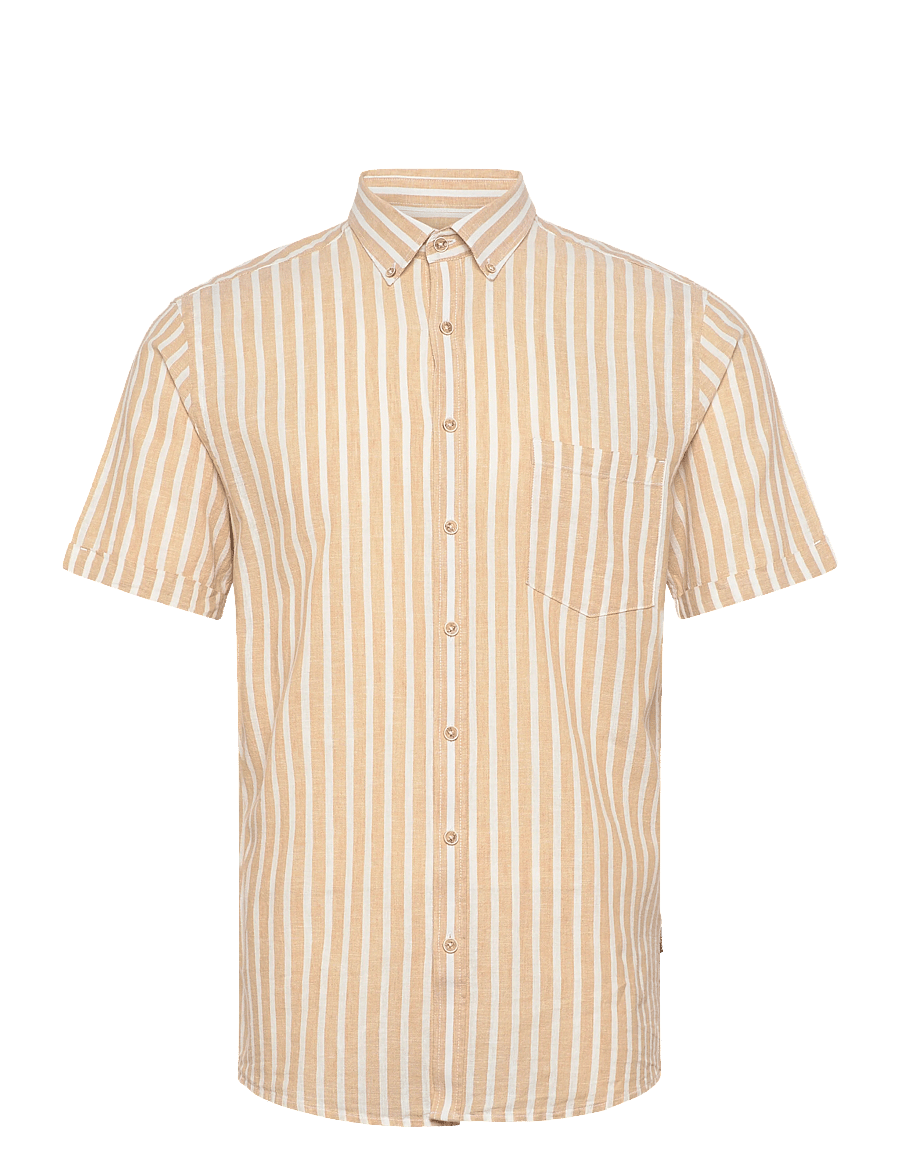 Lindbergh - Striped cotton/linen shirt S/SStriped cotton/linen shirt S/S - gestreifte hemden - mid sand - 0