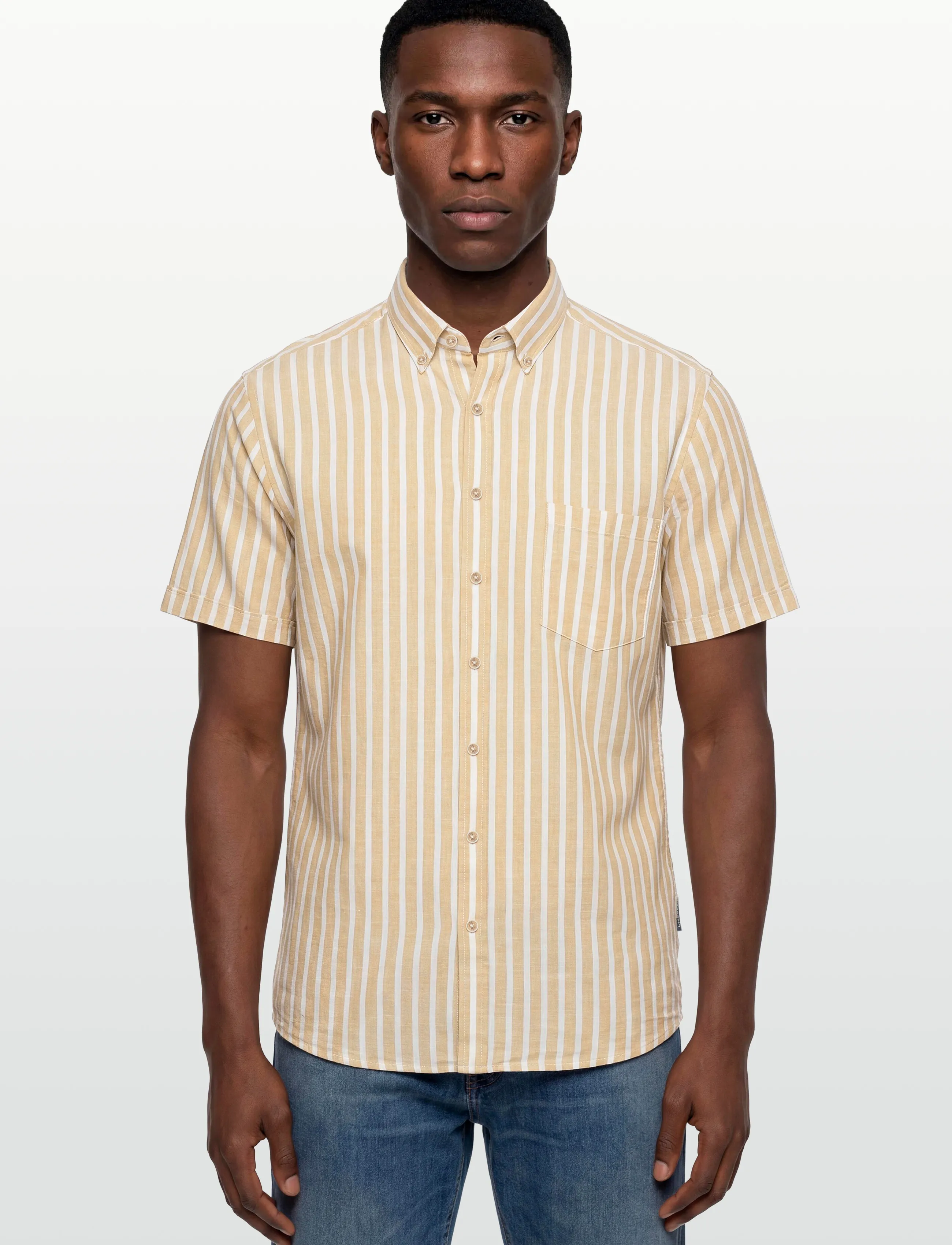 Lindbergh - Striped cotton/linen shirt S/SStriped cotton/linen shirt S/S - hørskjorter - mid sand - 3