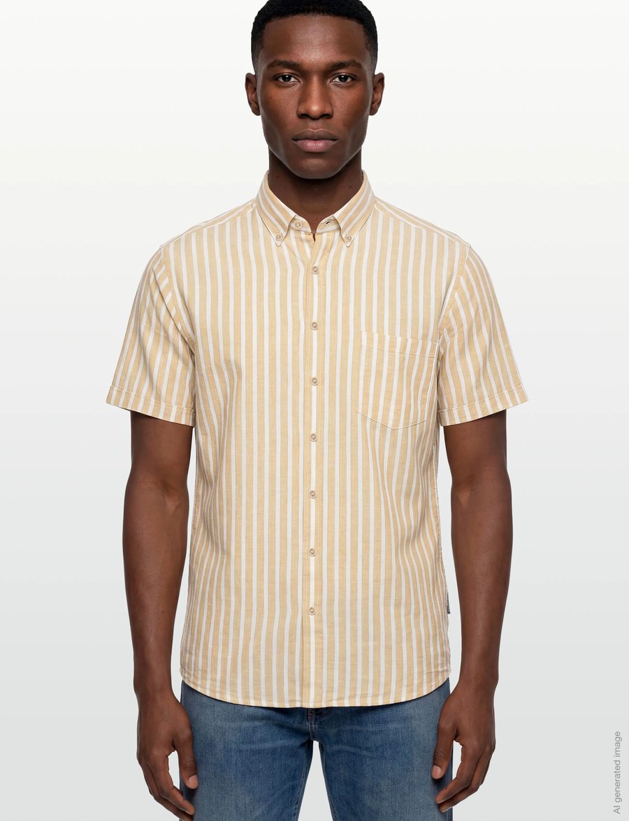 Lindbergh - Striped cotton/linen shirt S/SStriped cotton/linen shirt S/S - gestreifte hemden - mid sand - 3