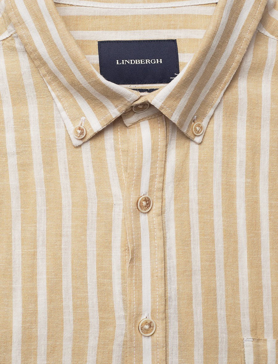 Lindbergh - Striped cotton/linen shirt S/SStriped cotton/linen shirt S/S - gestreifte hemden - mid sand - 2