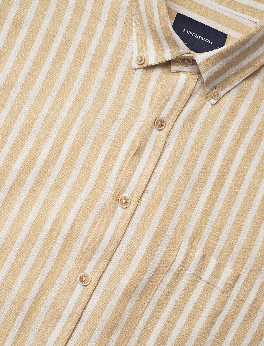 Lindbergh - Striped cotton/linen shirt S/SStriped cotton/linen shirt S/S - gestreifte hemden - mid sand - 3