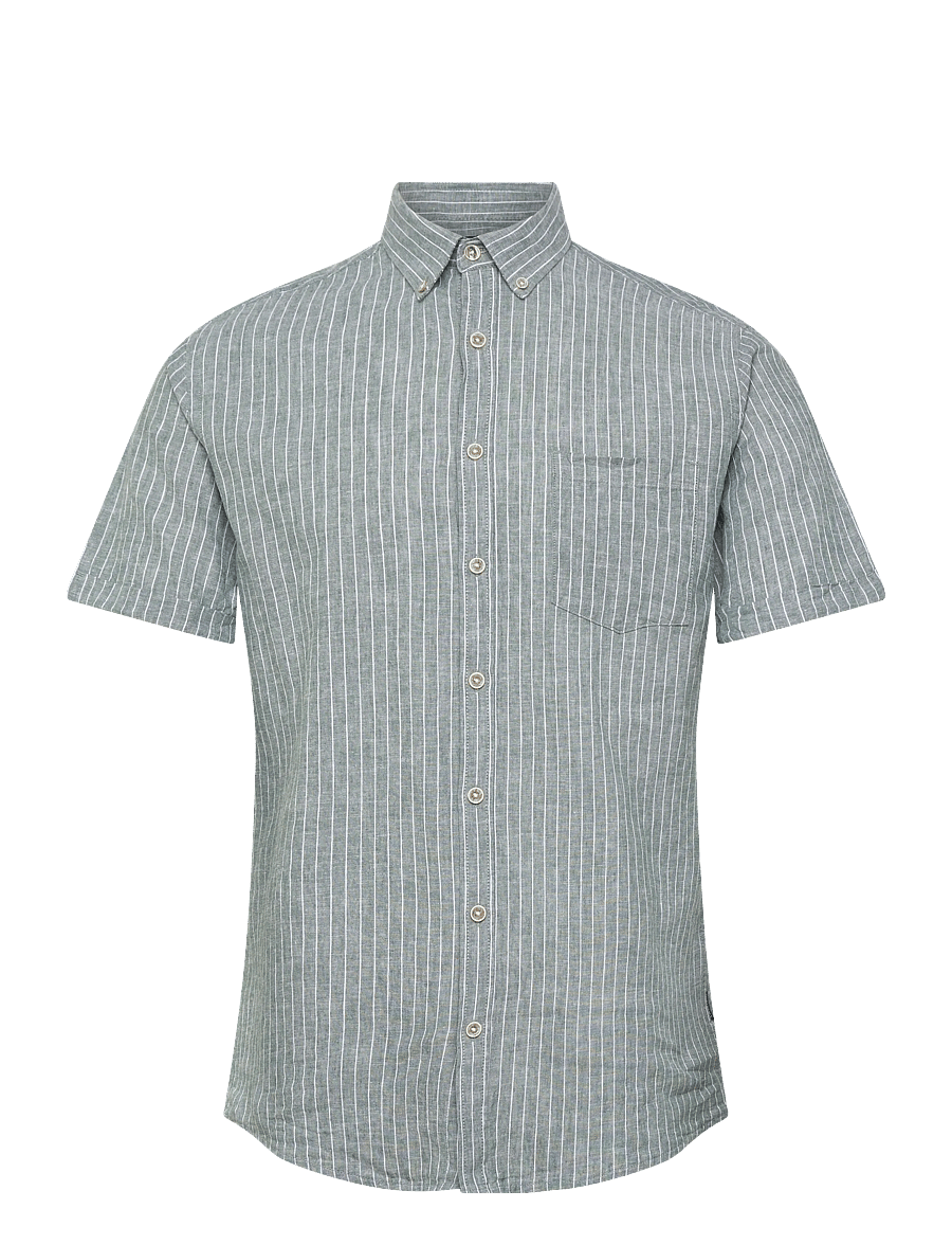 Lindbergh - Cotton/linen shirt S/SCotton/linen shirt S/S - stribede skjorter - faded green - 0