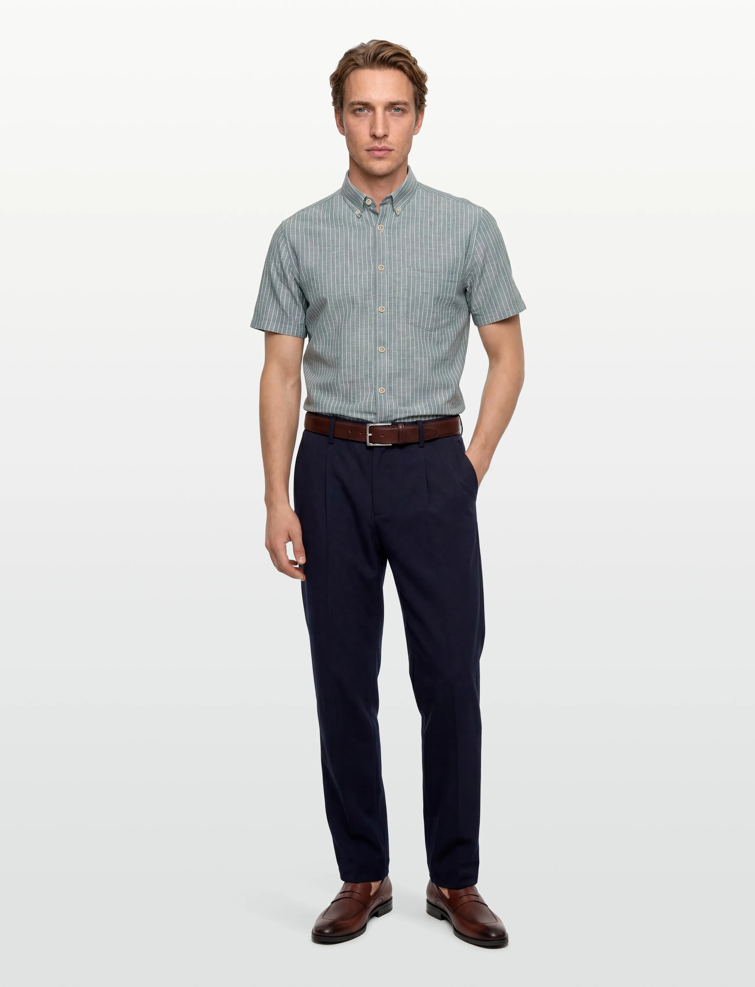 Lindbergh Cotton/Linen Shirt S/Scotton/Linen Shirt S/S, L, Green, Skjorter > Kortærmede Shirts, Herre