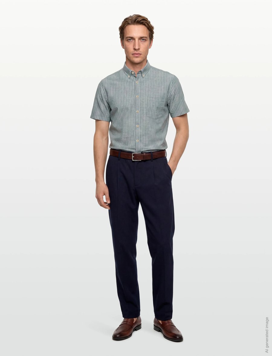 Lindbergh - Cotton/linen shirt S/SCotton/linen shirt S/S - stribede skjorter - faded green - 0