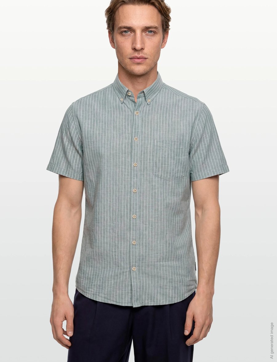 Lindbergh - Cotton/linen shirt S/SCotton/linen shirt S/S - stribede skjorter - faded green - 3