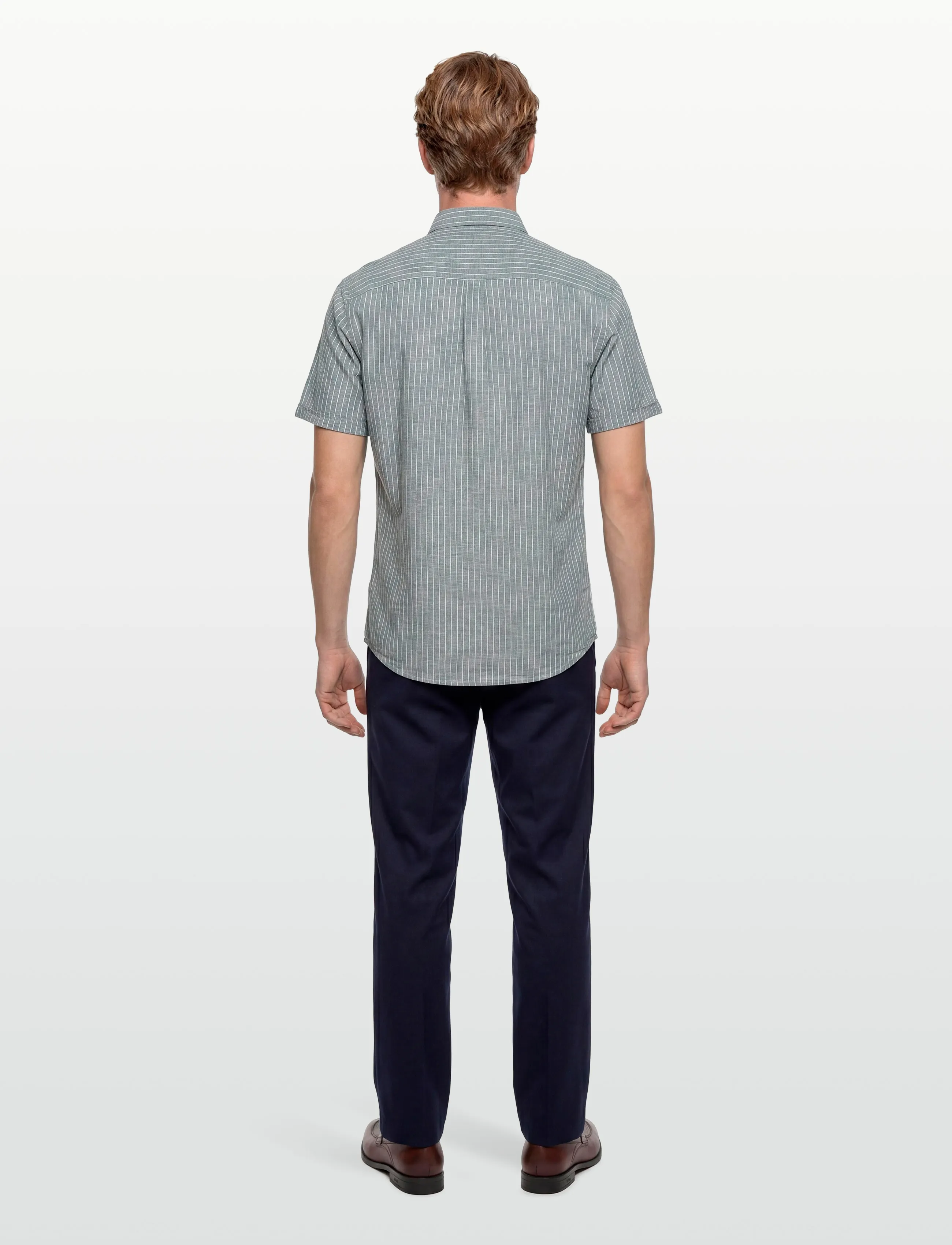 Lindbergh - Cotton/linen shirt S/SCotton/linen shirt S/S - stribede skjorter - faded green - 4