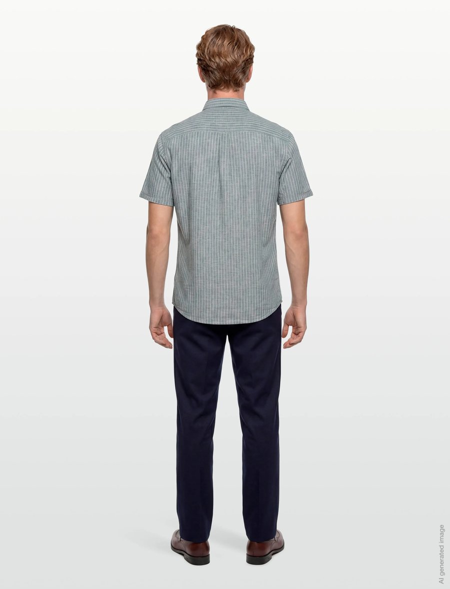 Lindbergh - Cotton/linen shirt S/SCotton/linen shirt S/S - stribede skjorter - faded green - 4
