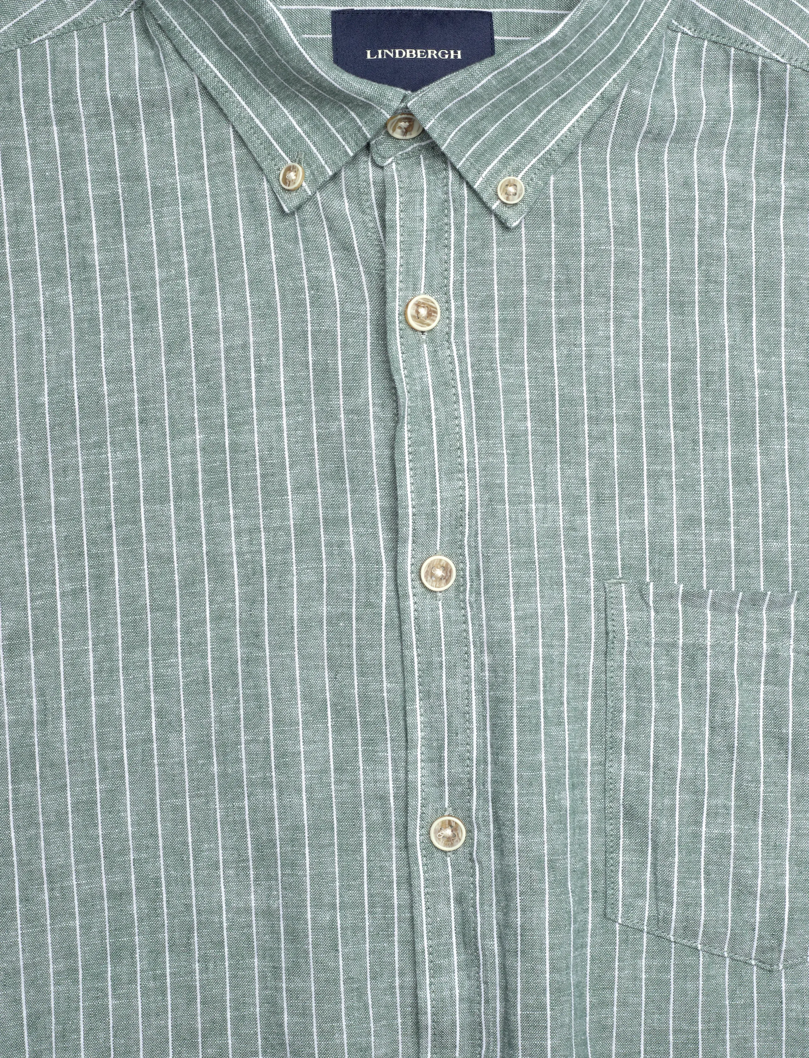 Lindbergh - Cotton/linen shirt S/SCotton/linen shirt S/S - stribede skjorter - faded green - 2