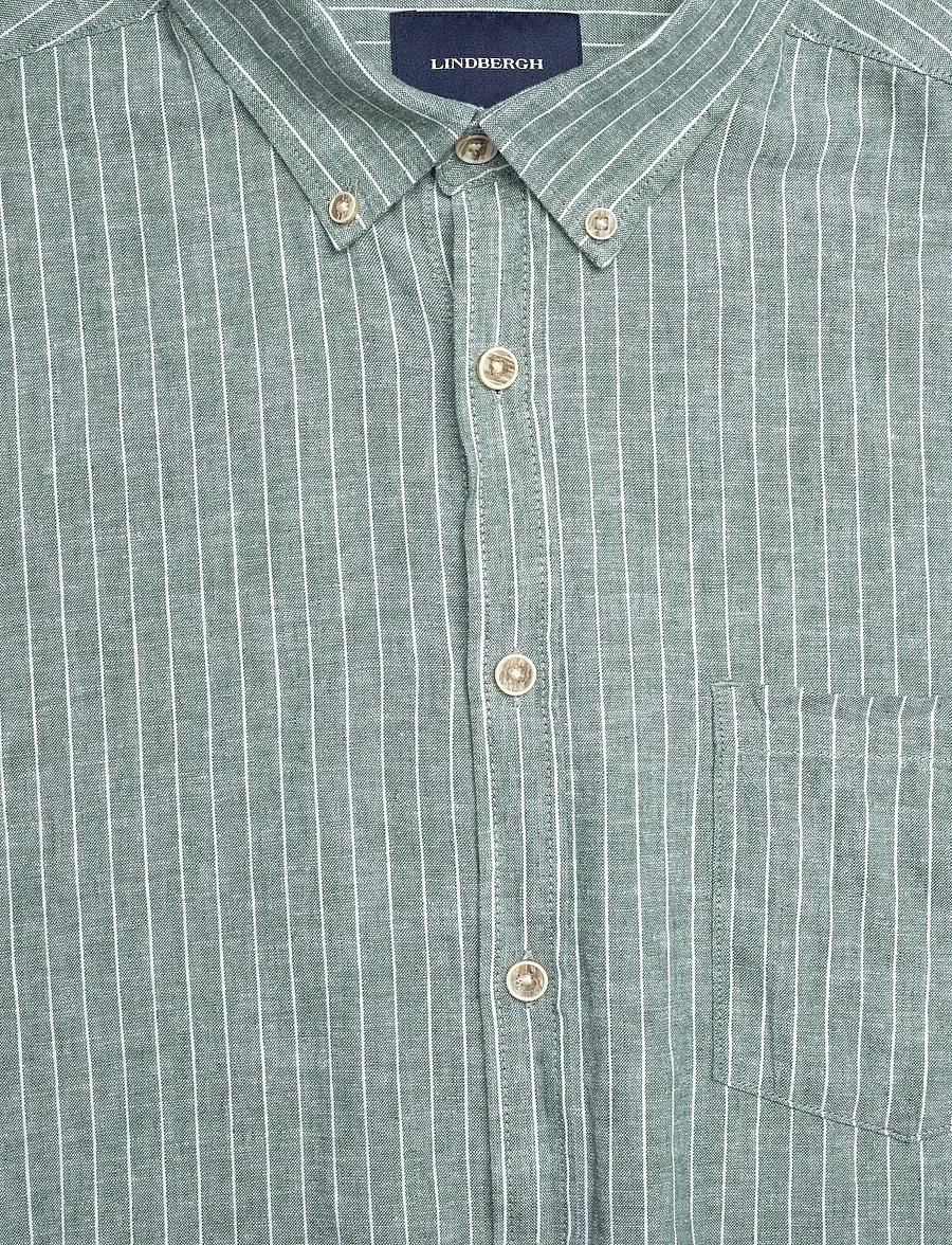 Lindbergh - Cotton/linen shirt S/SCotton/linen shirt S/S - stribede skjorter - faded green - 2
