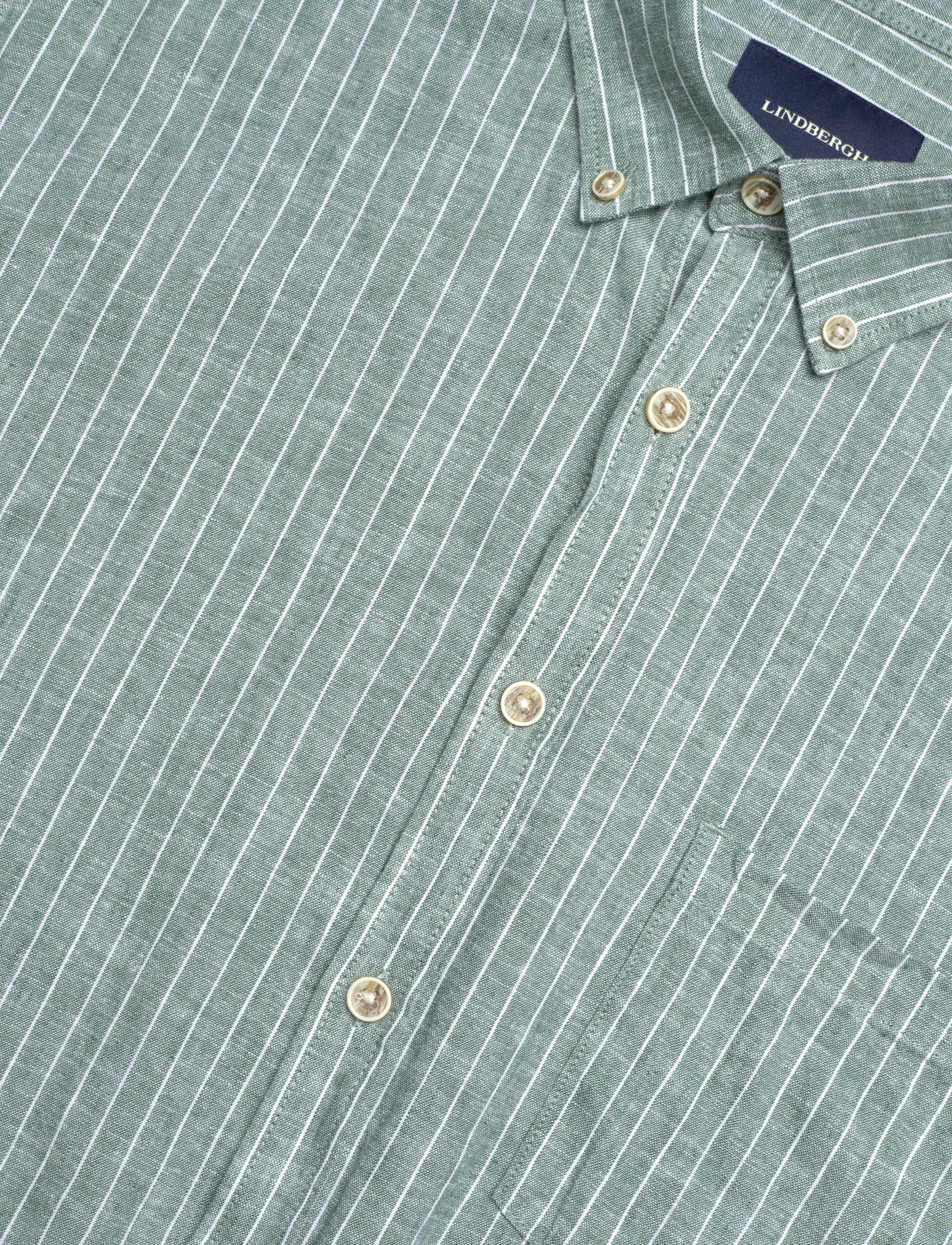 Lindbergh - Cotton/linen shirt S/SCotton/linen shirt S/S - stribede skjorter - faded green - 3