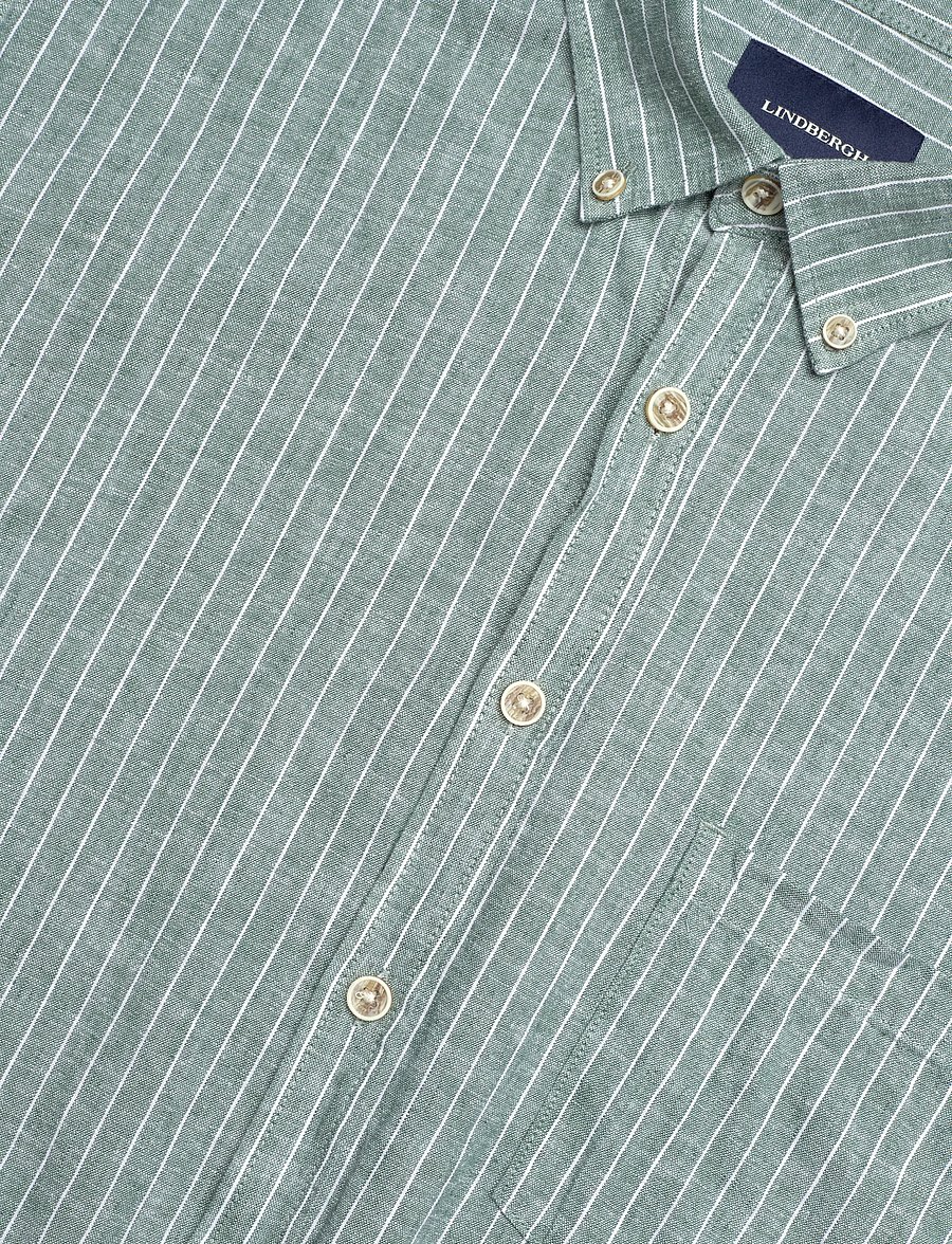 Lindbergh - Cotton/linen shirt S/SCotton/linen shirt S/S - stribede skjorter - faded green - 3