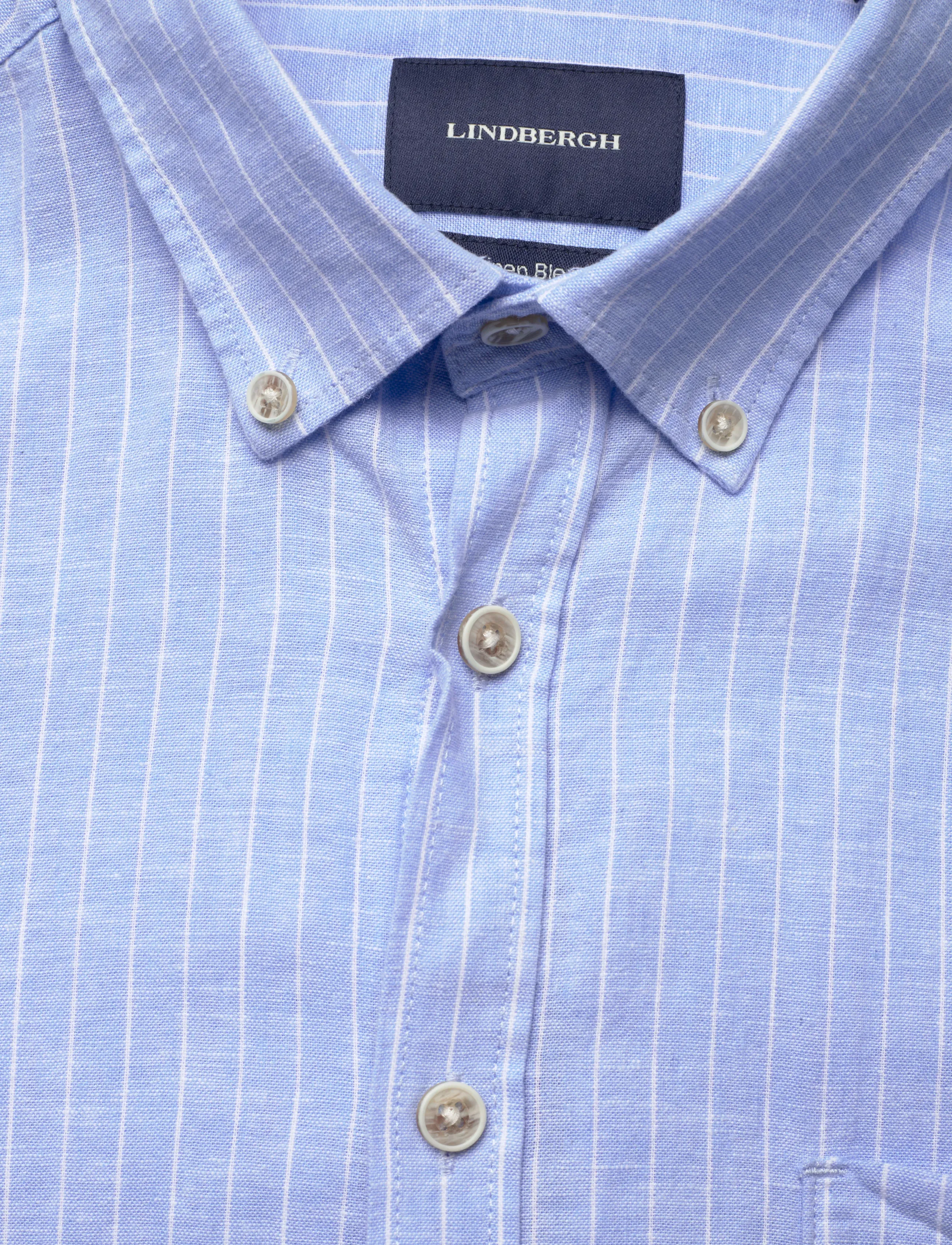 Lindbergh - Cotton/linen shirt S/SCotton/linen shirt S/S - stribede skjorter - lt blue - 2