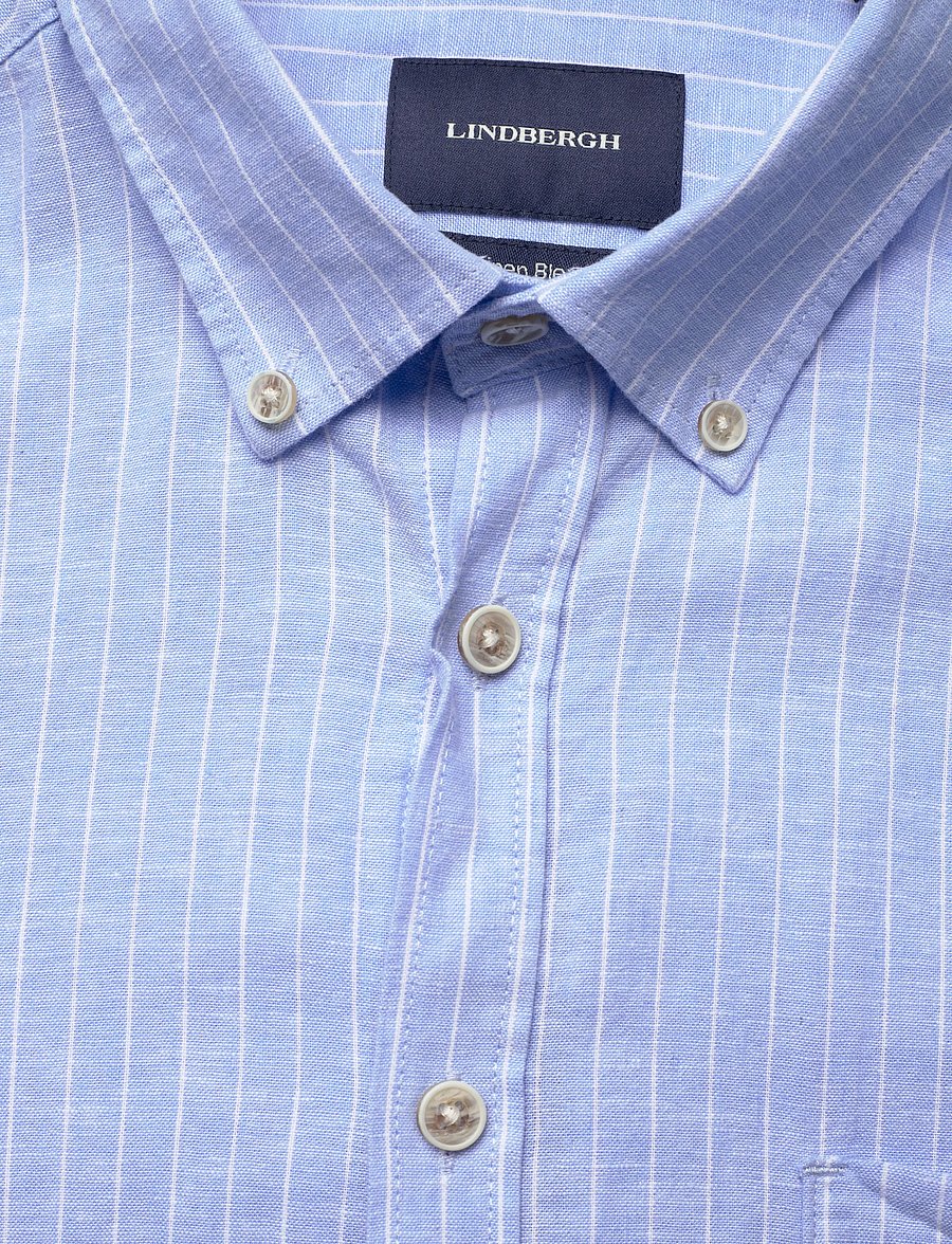 Lindbergh - Cotton/linen shirt S/SCotton/linen shirt S/S - stribede skjorter - lt blue - 2