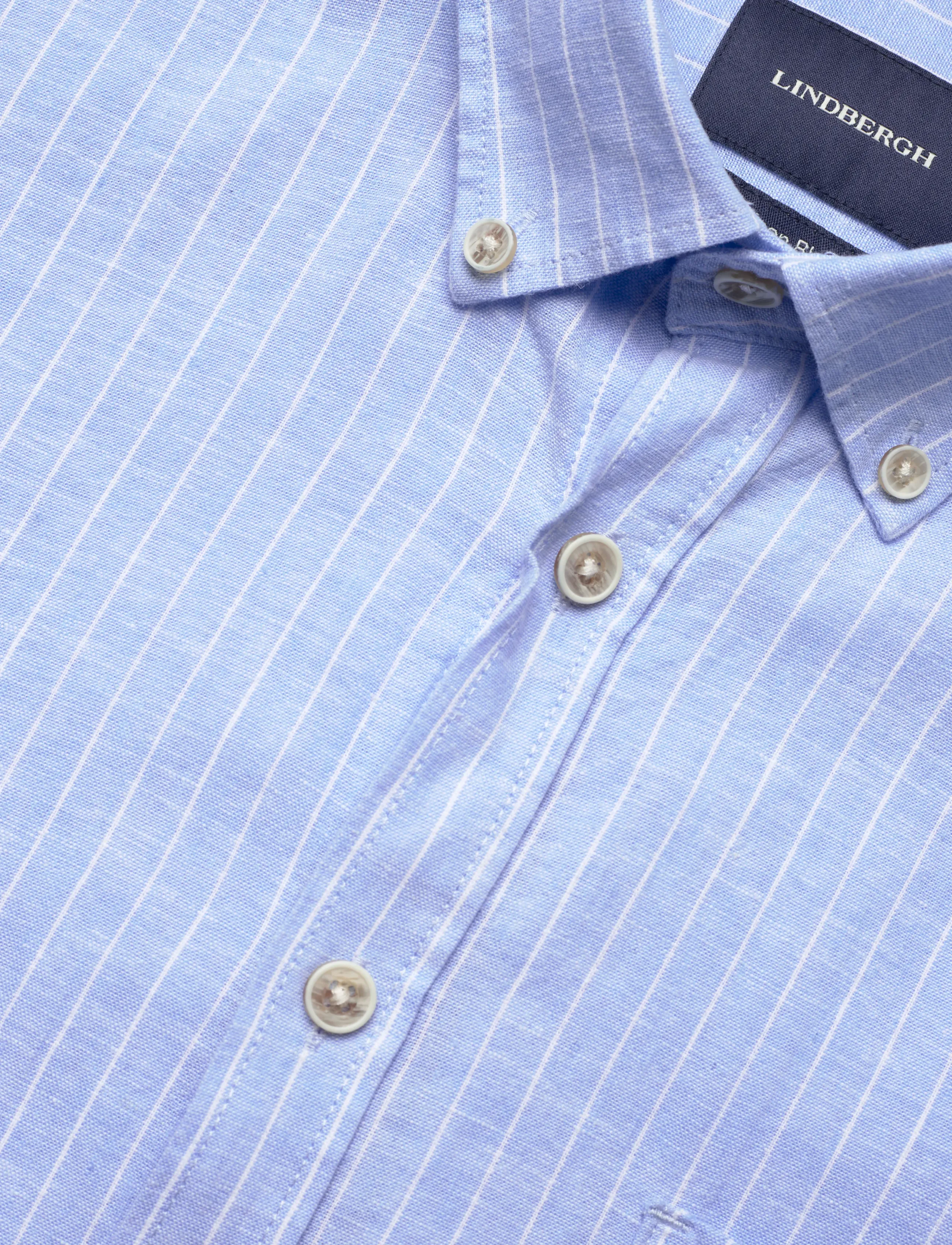 Lindbergh - Cotton/linen shirt S/SCotton/linen shirt S/S - stribede skjorter - lt blue - 3