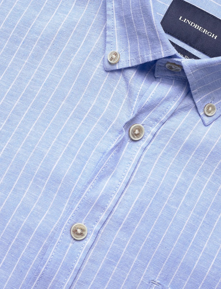 Lindbergh - Cotton/linen shirt S/SCotton/linen shirt S/S - stribede skjorter - lt blue - 3