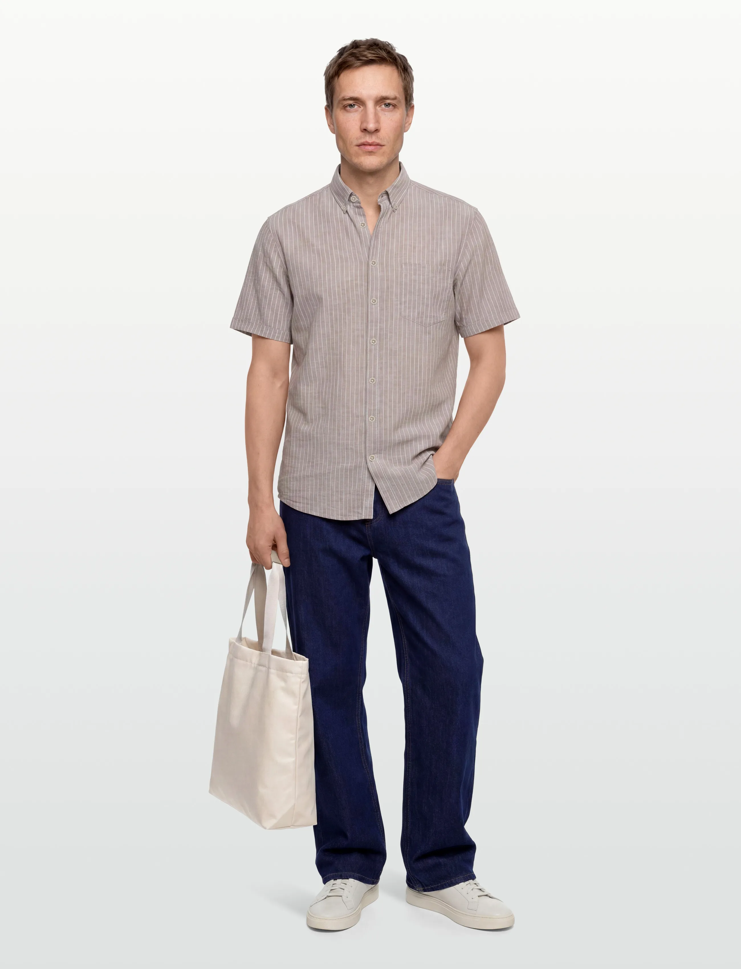 Lindbergh Cotton/Linen Shirt S/Scotton/Linen Shirt S/S, M, Beige, Skjorter > Kortærmede Shirts, Herre