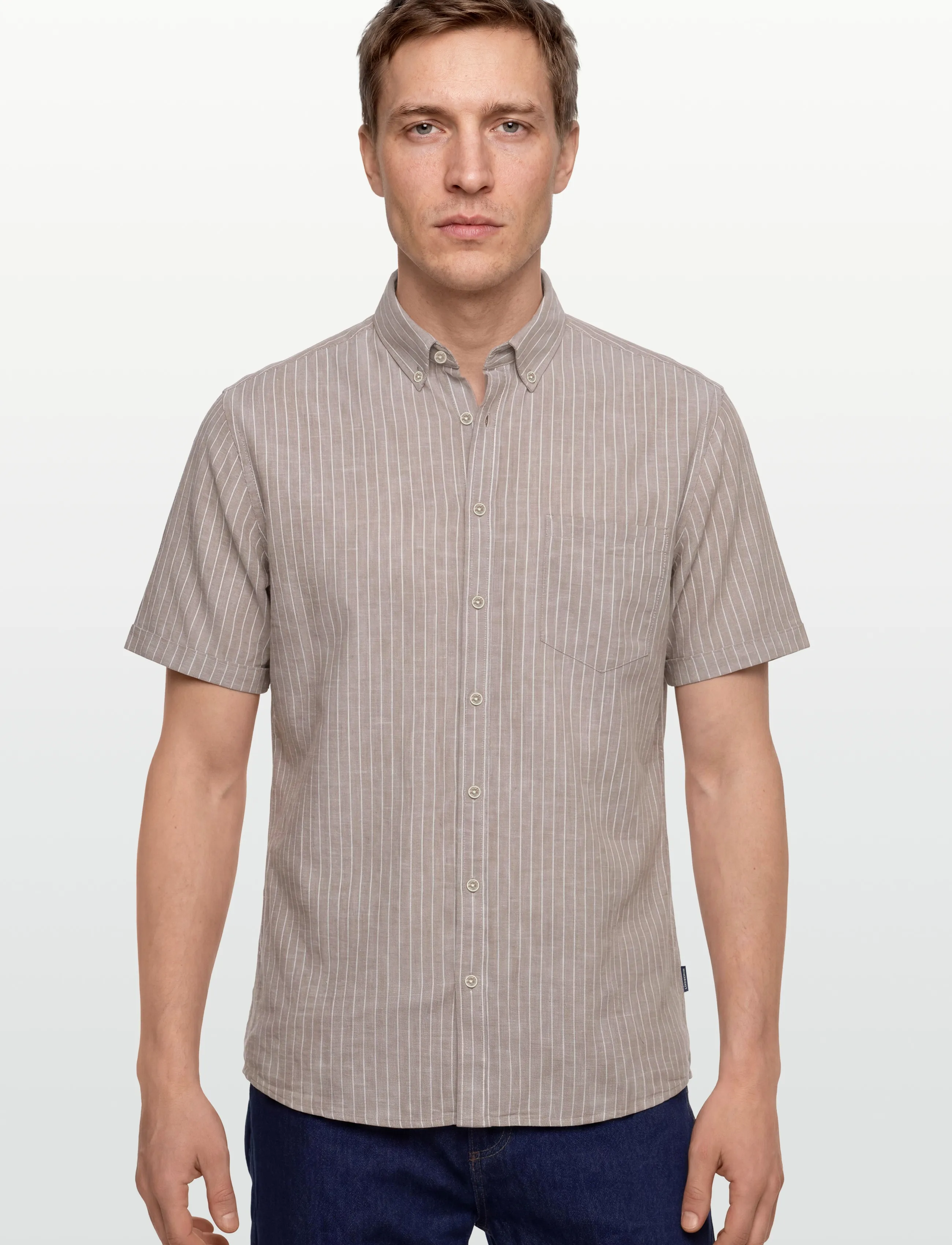 Lindbergh - Cotton/linen shirt S/SCotton/linen shirt S/S - gestreifte hemden - mid sand - 3