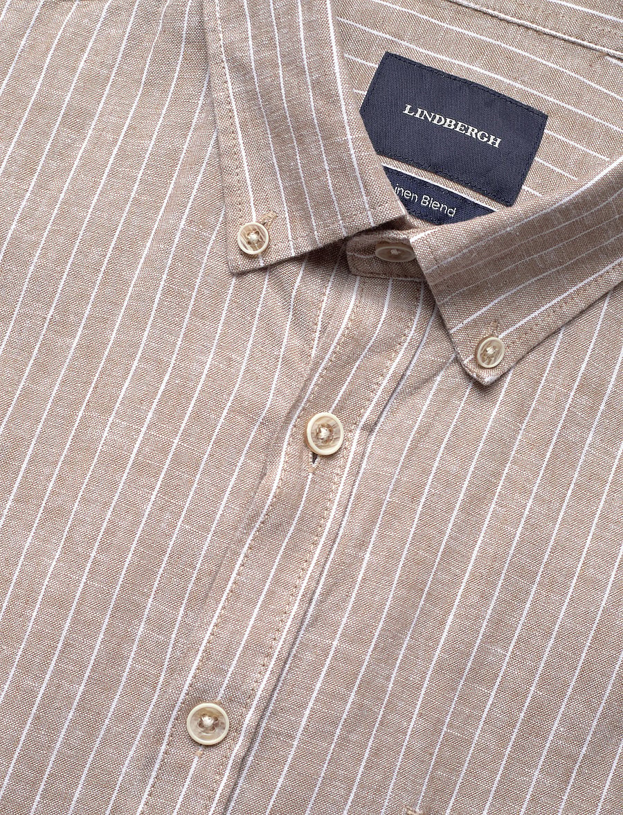 Lindbergh - Cotton/linen shirt S/SCotton/linen shirt S/S - gestreifte hemden - mid sand - 3