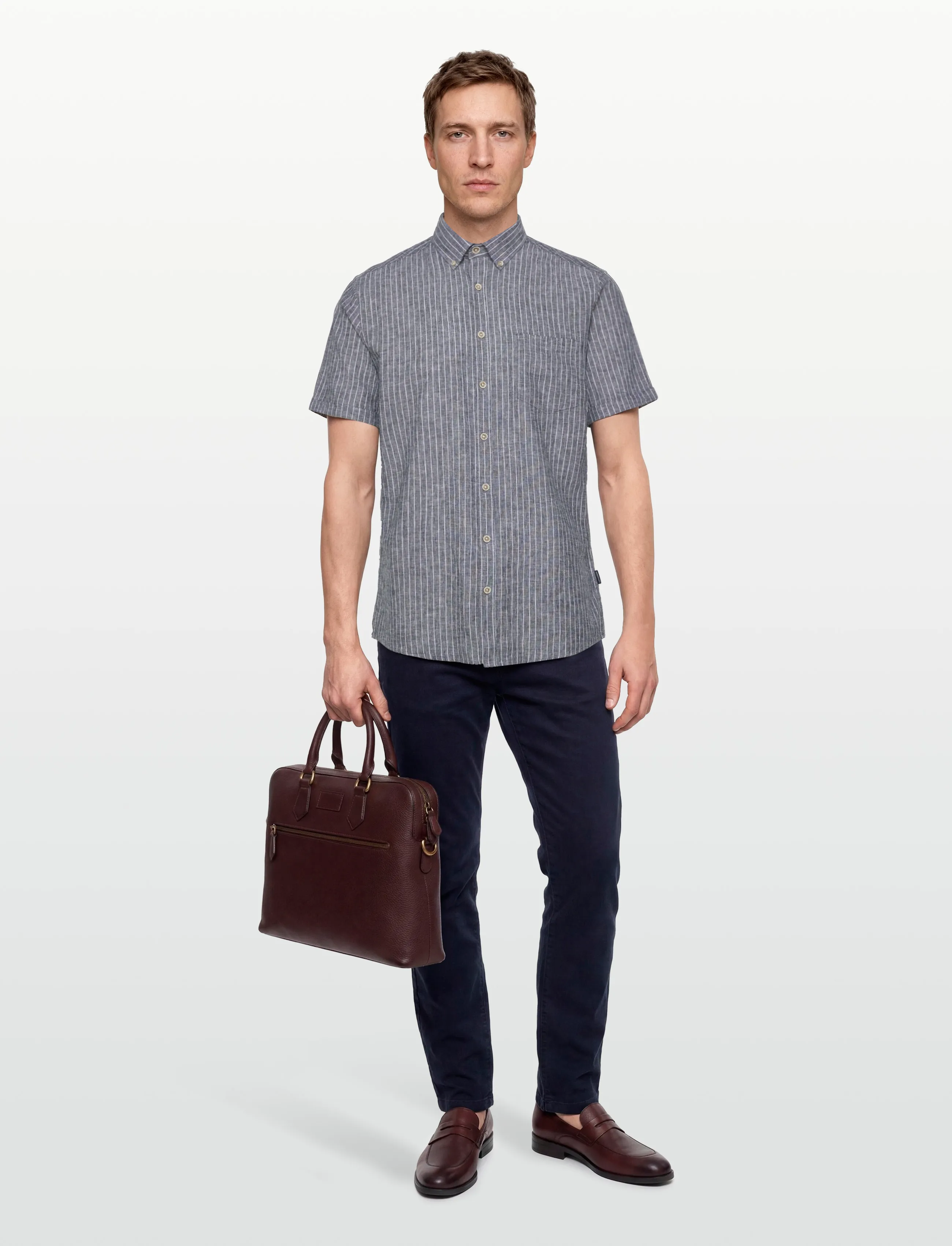Lindbergh Cotton/Linen Shirt S/Scotton/Linen Shirt S/S, S, Blue, Skjorter > Kortærmede Shirts, Herre