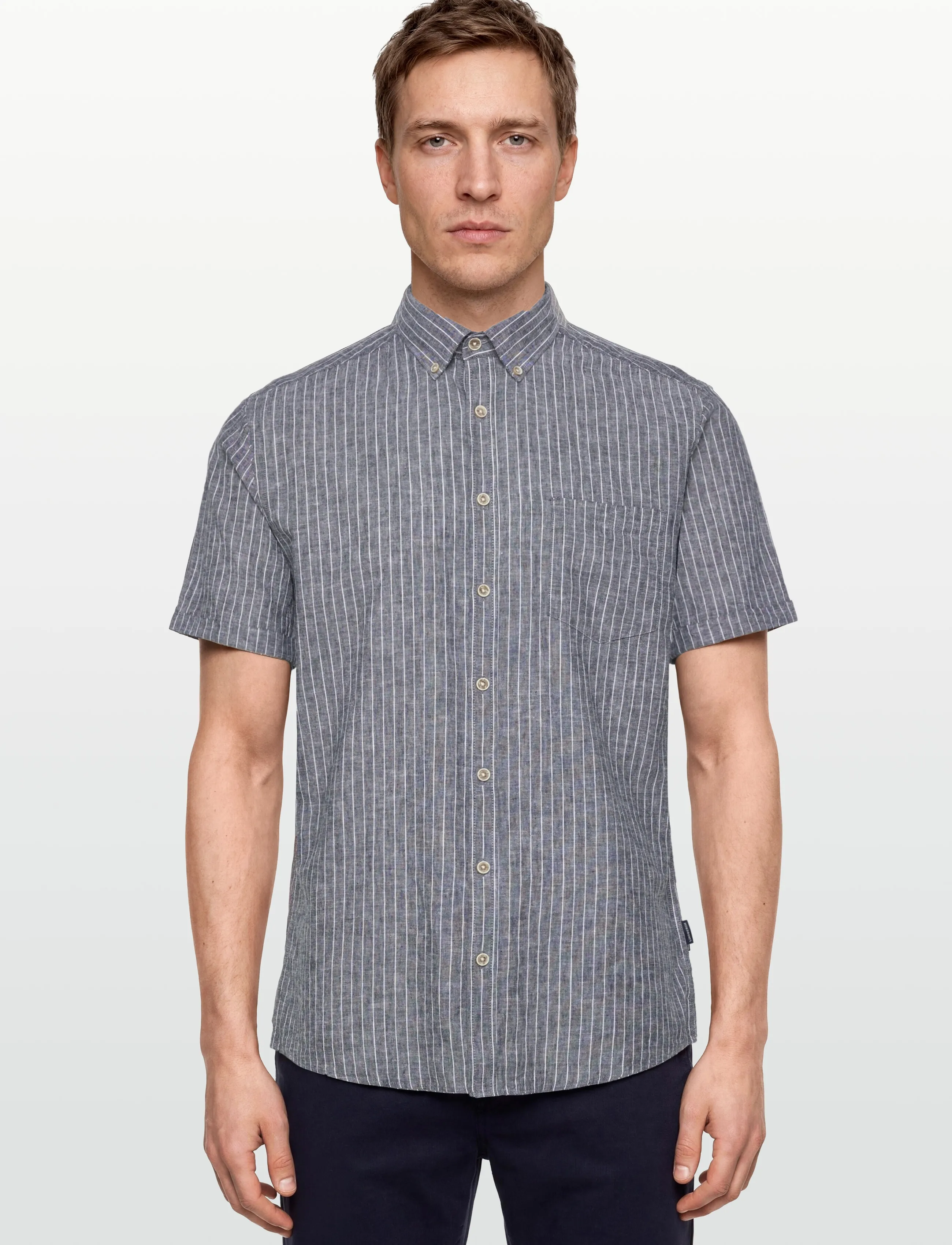 Lindbergh - Cotton/linen shirt S/SCotton/linen shirt S/S - randiga skjortor - navy - 3