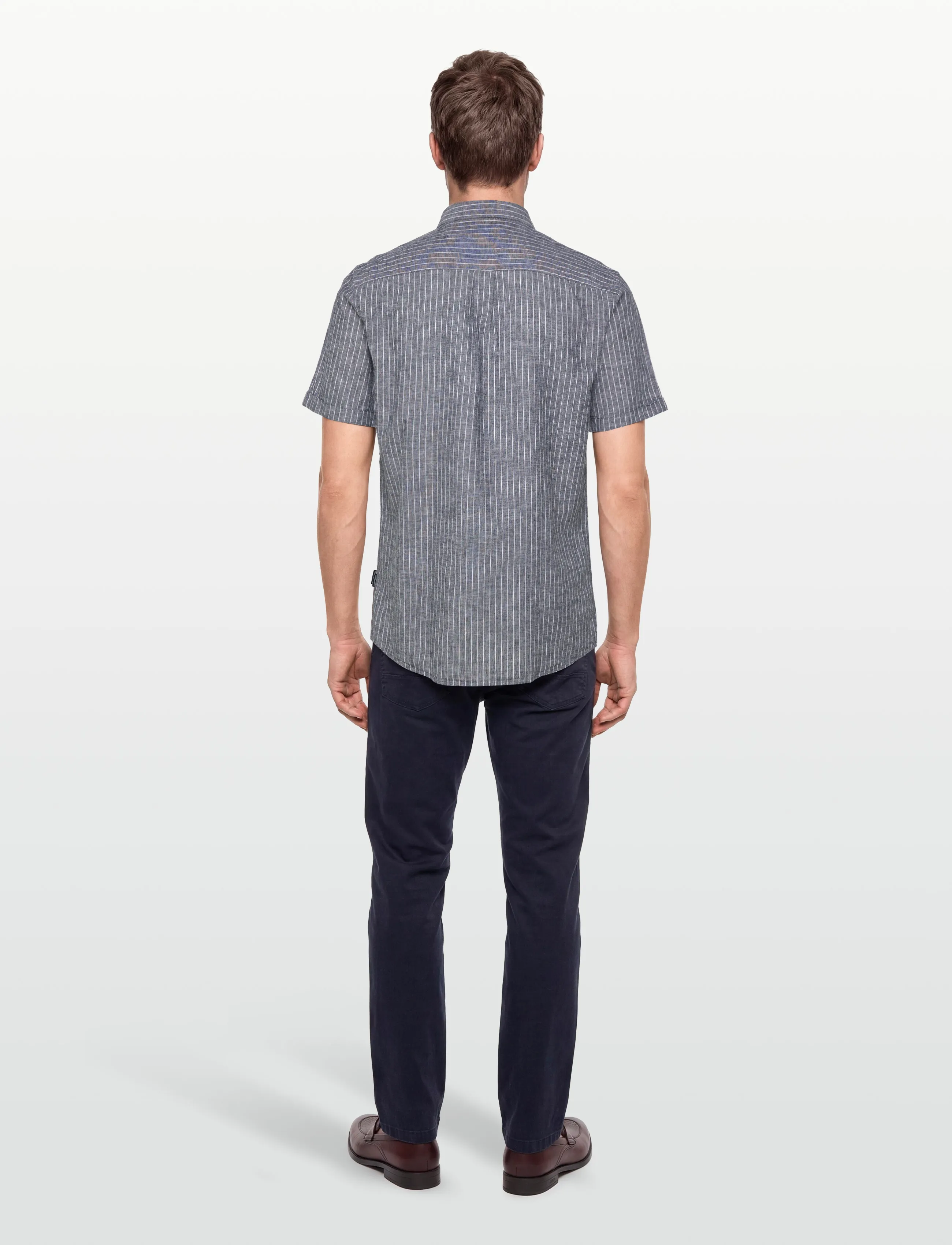 Lindbergh - Cotton/linen shirt S/SCotton/linen shirt S/S - randiga skjortor - navy - 4