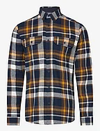 Checked twill shirt L/S - BROWN