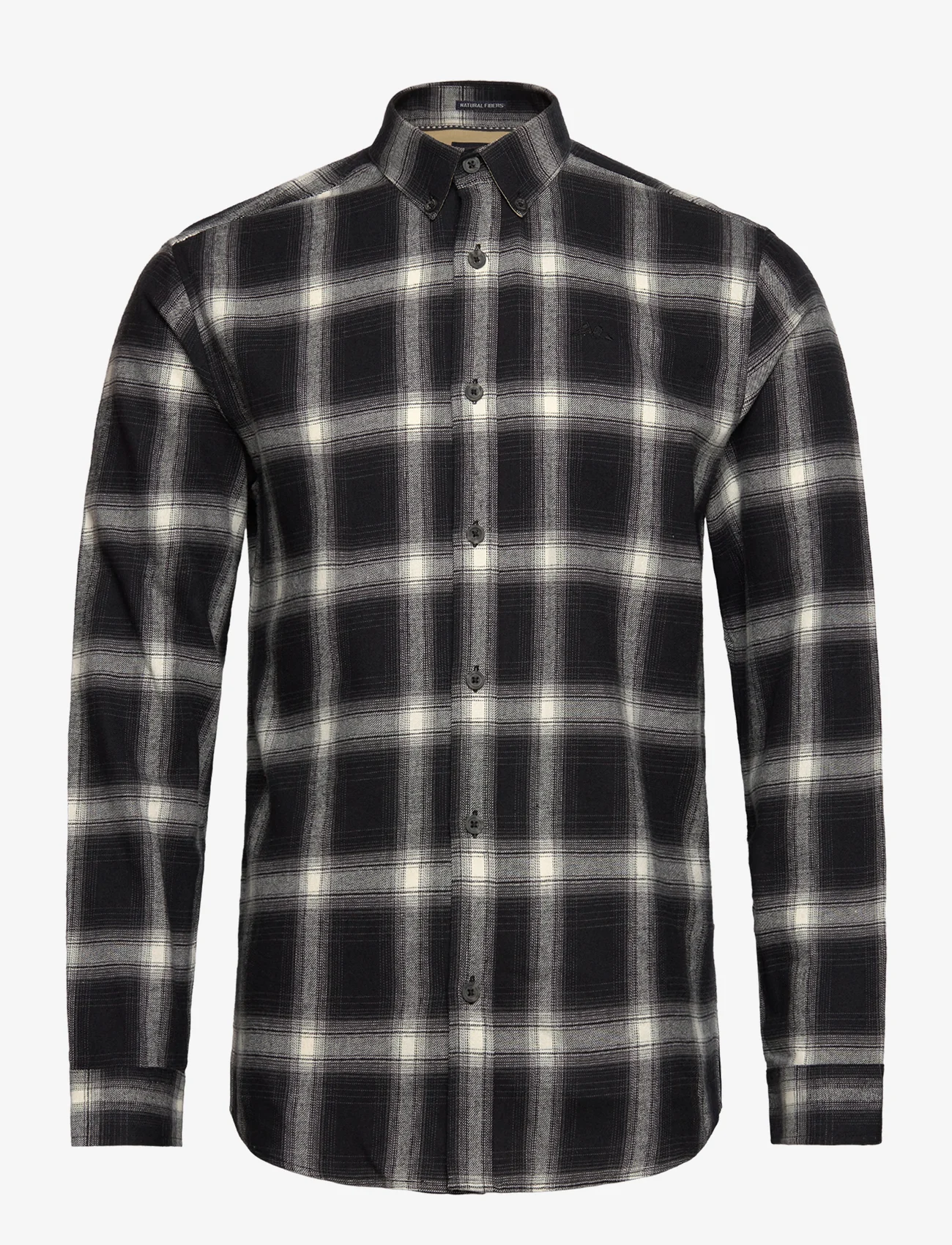 Lindbergh - Brushed checked shirt L/S - checkered shirts - black - 0