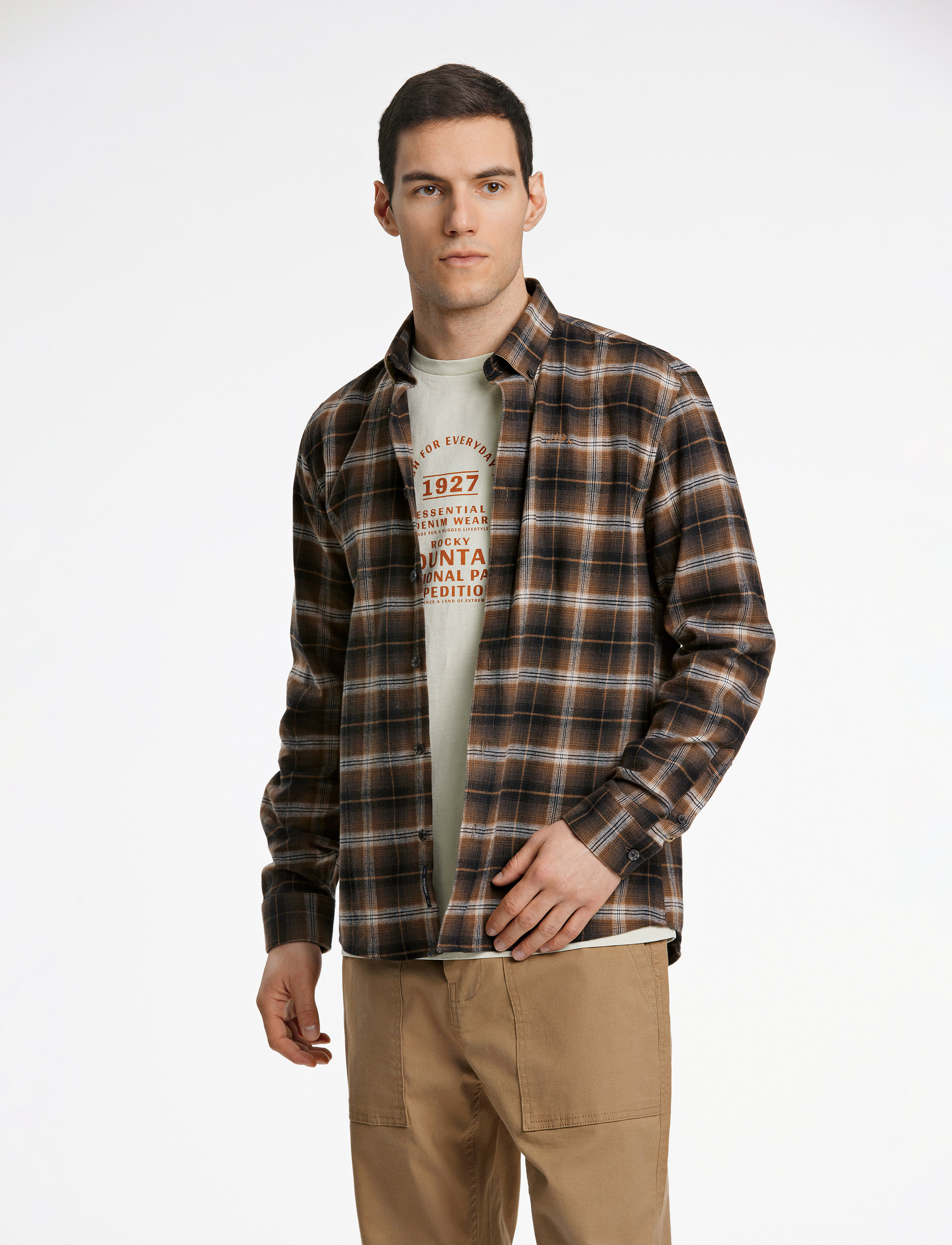 Lindbergh - Brushed checked shirt L/S - brown - 3