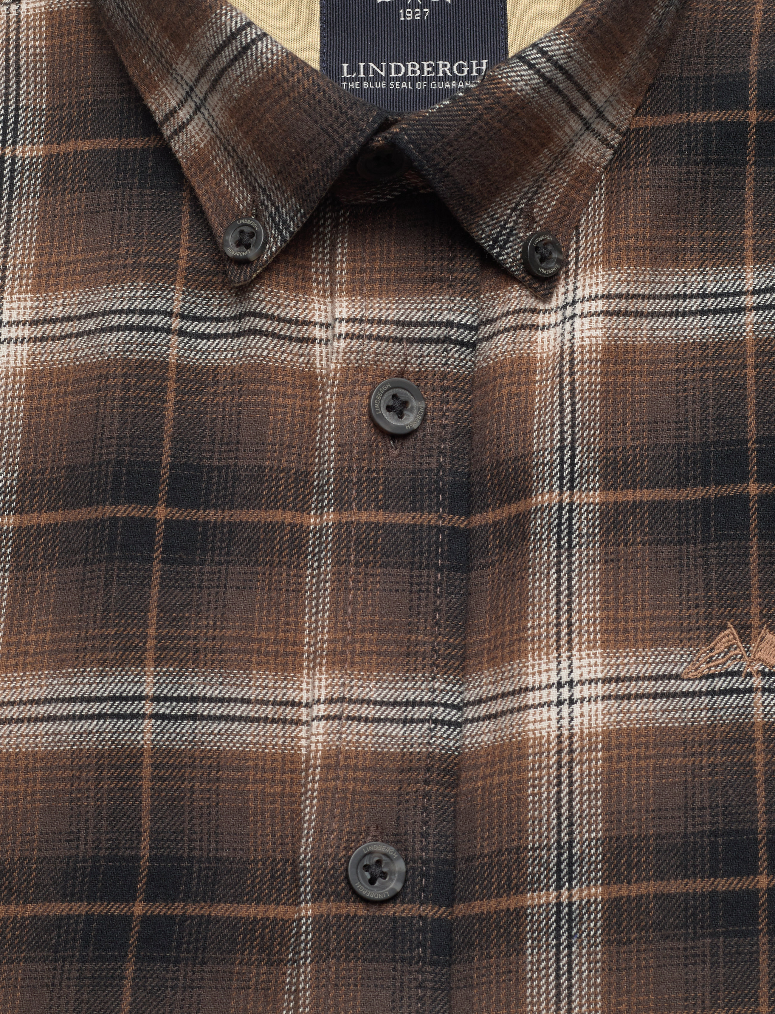 Lindbergh - Brushed checked shirt L/S - brown - 5